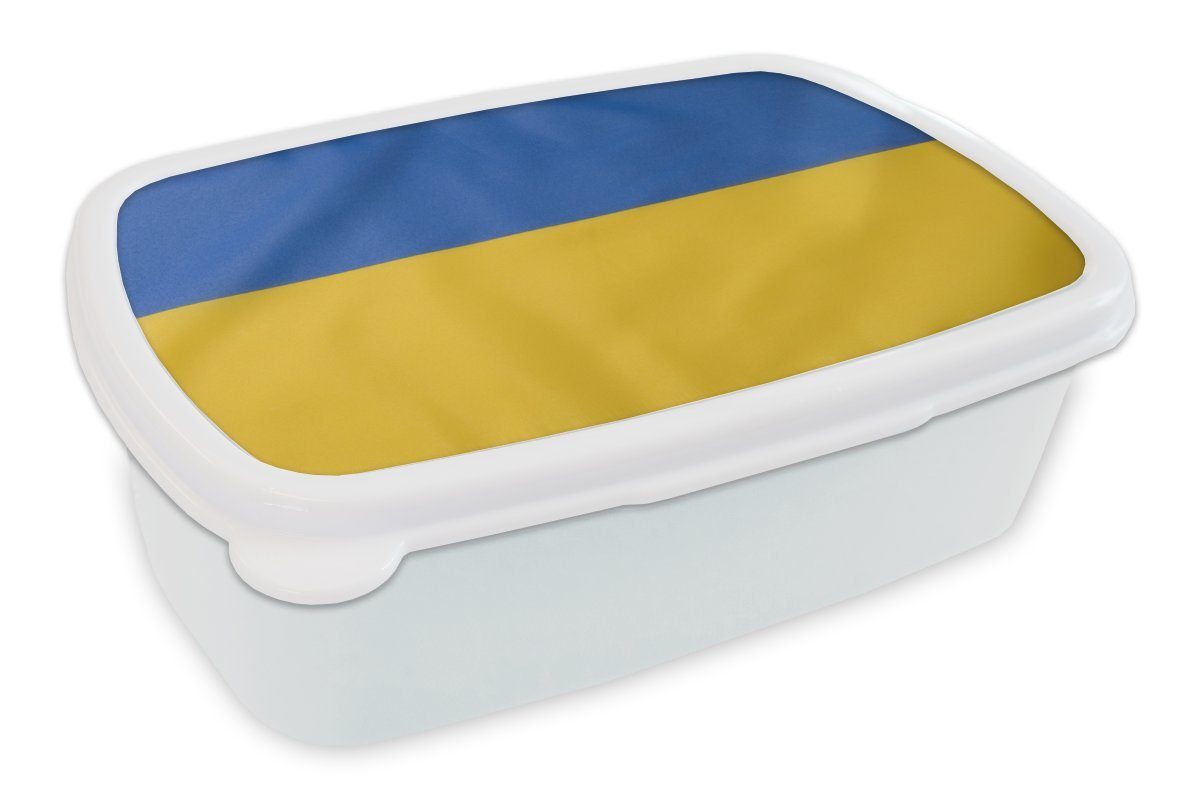 MuchoWow Lunchbox Nahaufnahme der Flagge der Ukraine, Kunststoff, (2-tlg), Brotbox für Kinder und Erwachsene, Brotdose, für Jungs und Mädchen weiß