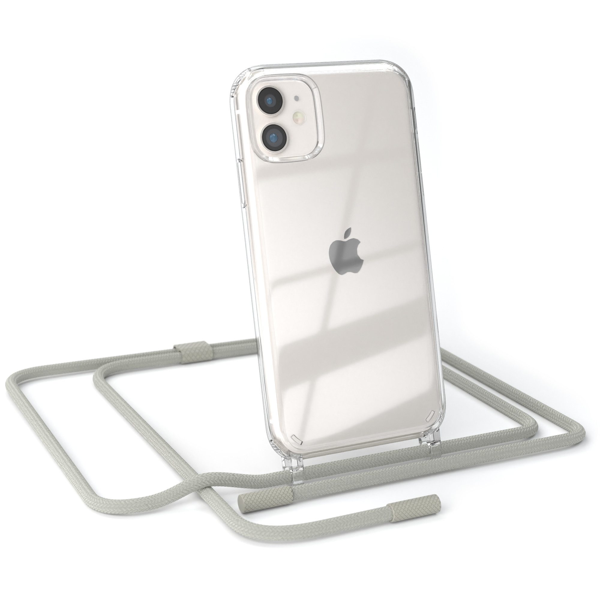 EAZY CASE Handykette Silikon Kette Unifarbe für Apple iPhone 11 6,1 Zoll, Schutzhülle zum Umhängen Hülle mit Umhängeband Kettenhülle Grau Taupe