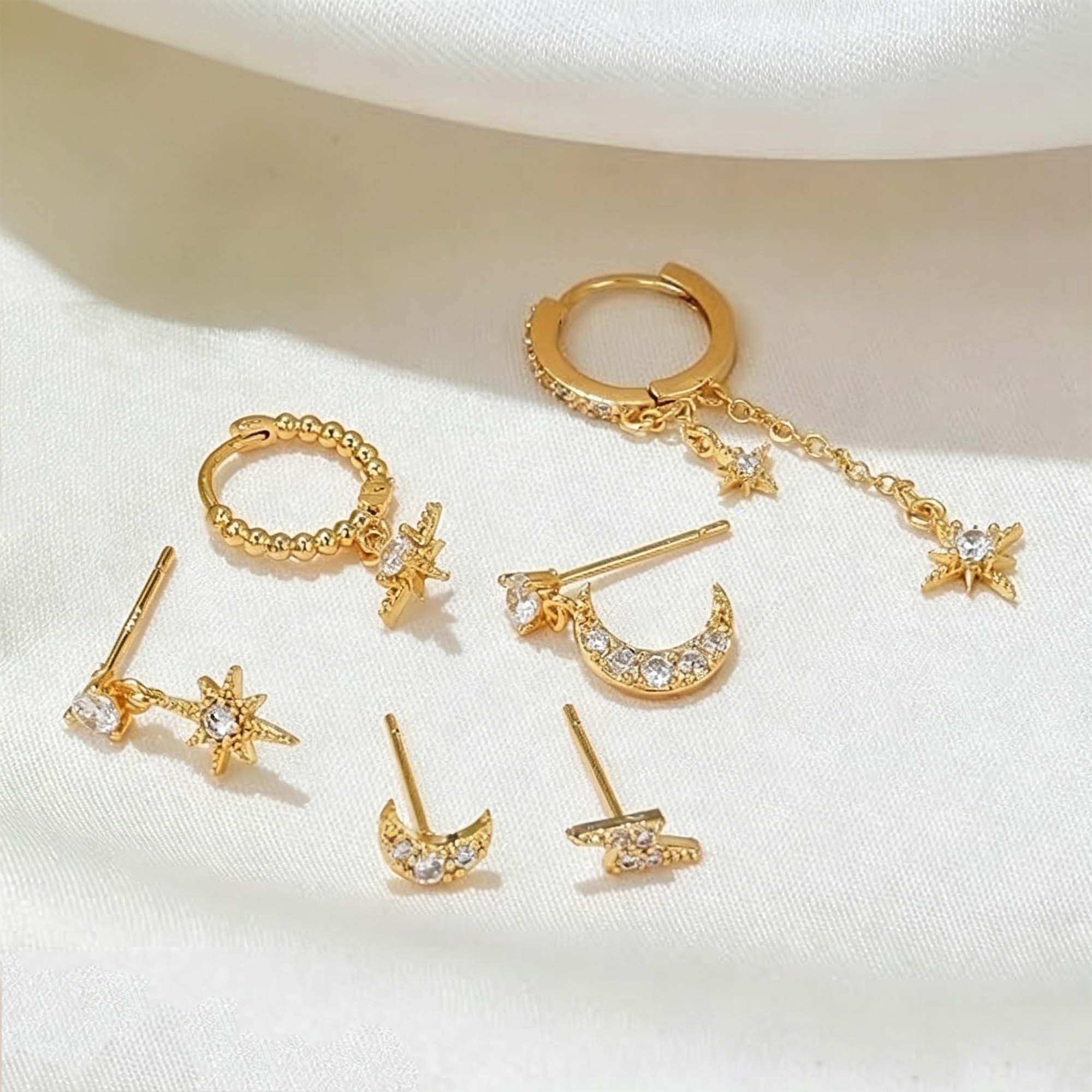 MOPUEA Ohrring-Set Ohrhänger-Set Kettensternohrringe Piercing lange Ohrstecker Set (6er Set, mehr Auswahl ohne ständiges Nachkaufen nötig, Mix aus Styles spart  – Bild 4 von 5