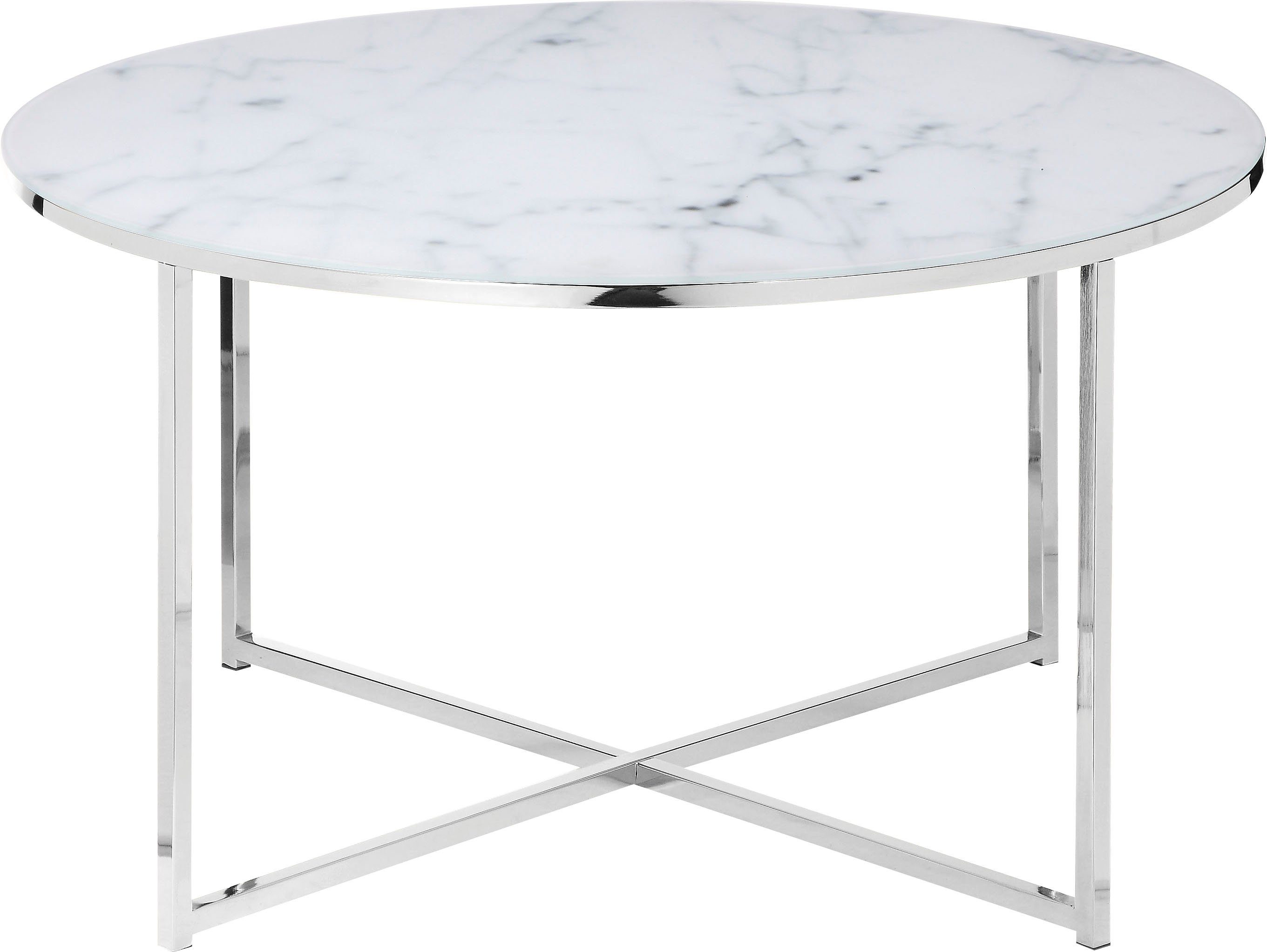 SalesFever Couchtisch, Tischplatte Marmoroptik | Weiß in Weiß/Chromfarben | Chromfarben