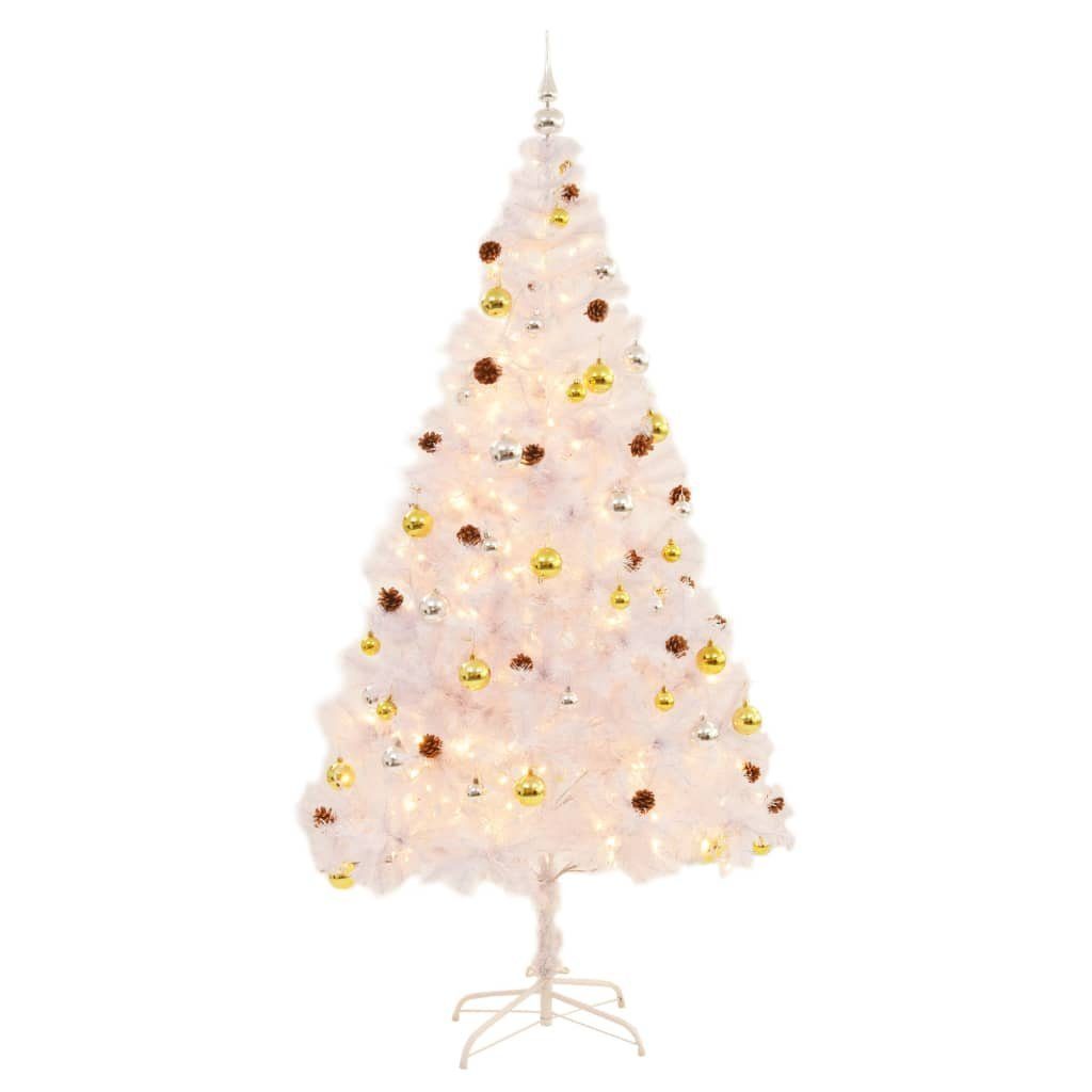 vidaXL Künstlicher Weihnachtsbaum Künstlicher Weihnachtsbaum mit Kugeln und LEDs Weiß 210 cm