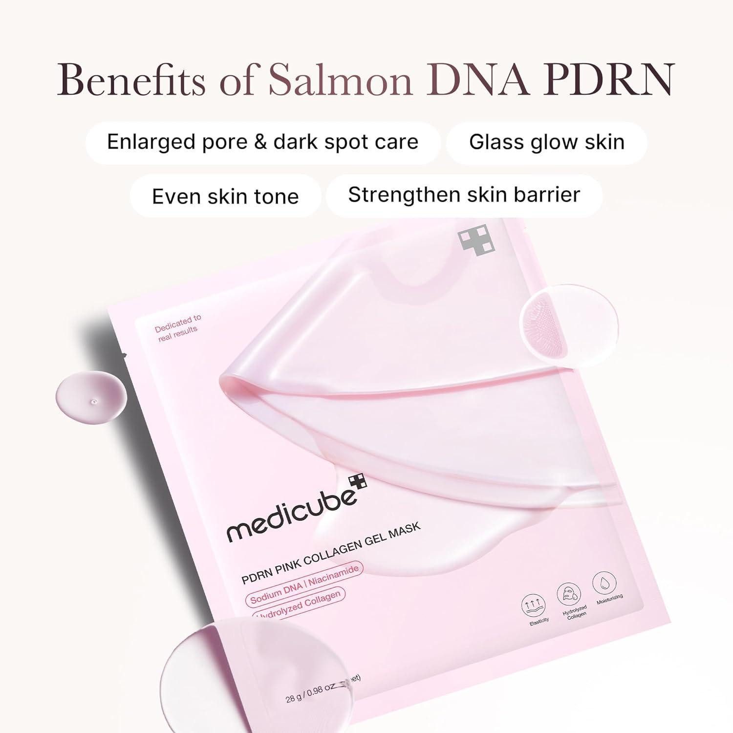 Medicube Gesichtsmaske PDRN Pink Collagen Gel Mask 4er Set – Intensiv pflegende Gelmaske mit Salmon PDRN, Niacinamid und Hydrolyzed Collagen für, maximale Feuchtigkeit, Regeneration, Elastizität