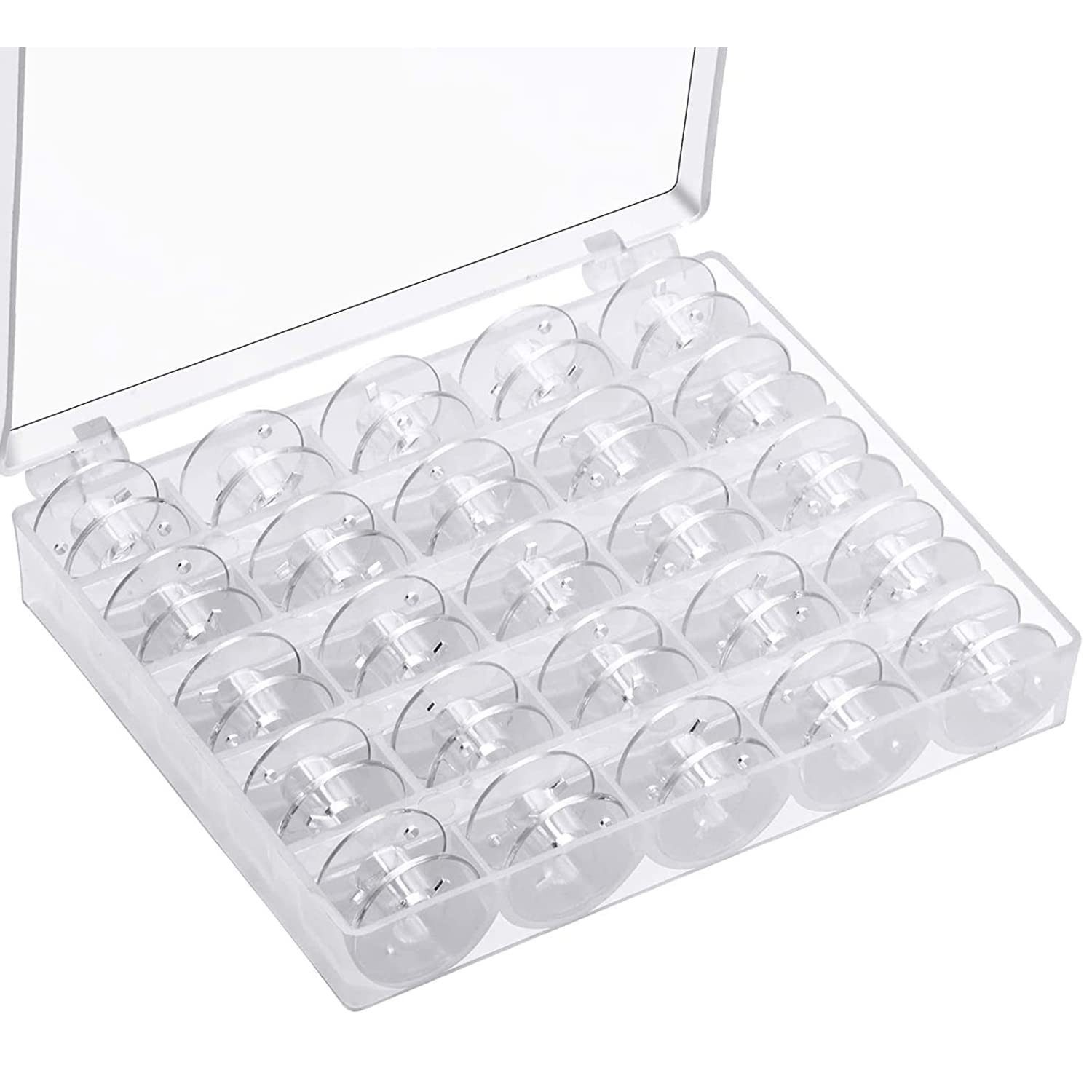 FOUORTUNATE-BEE Trimmerfaden 25 Nähmaschinen Spulen mit Box, Unterfadenspulen Zubehör, Spulenbox für DIY Nähen, Haushalt und Nähmaschinen Zubehör