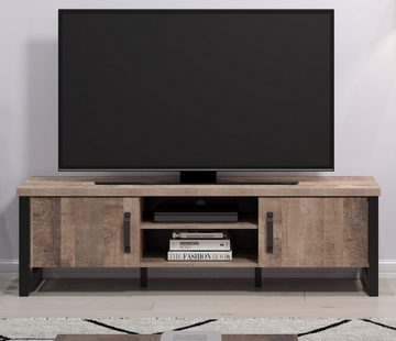 trendteam Lowboard Emile (TV Unterschrank in Eiche Tabak und schwarz, 166 cm), Industrial Design, mit Stauraum