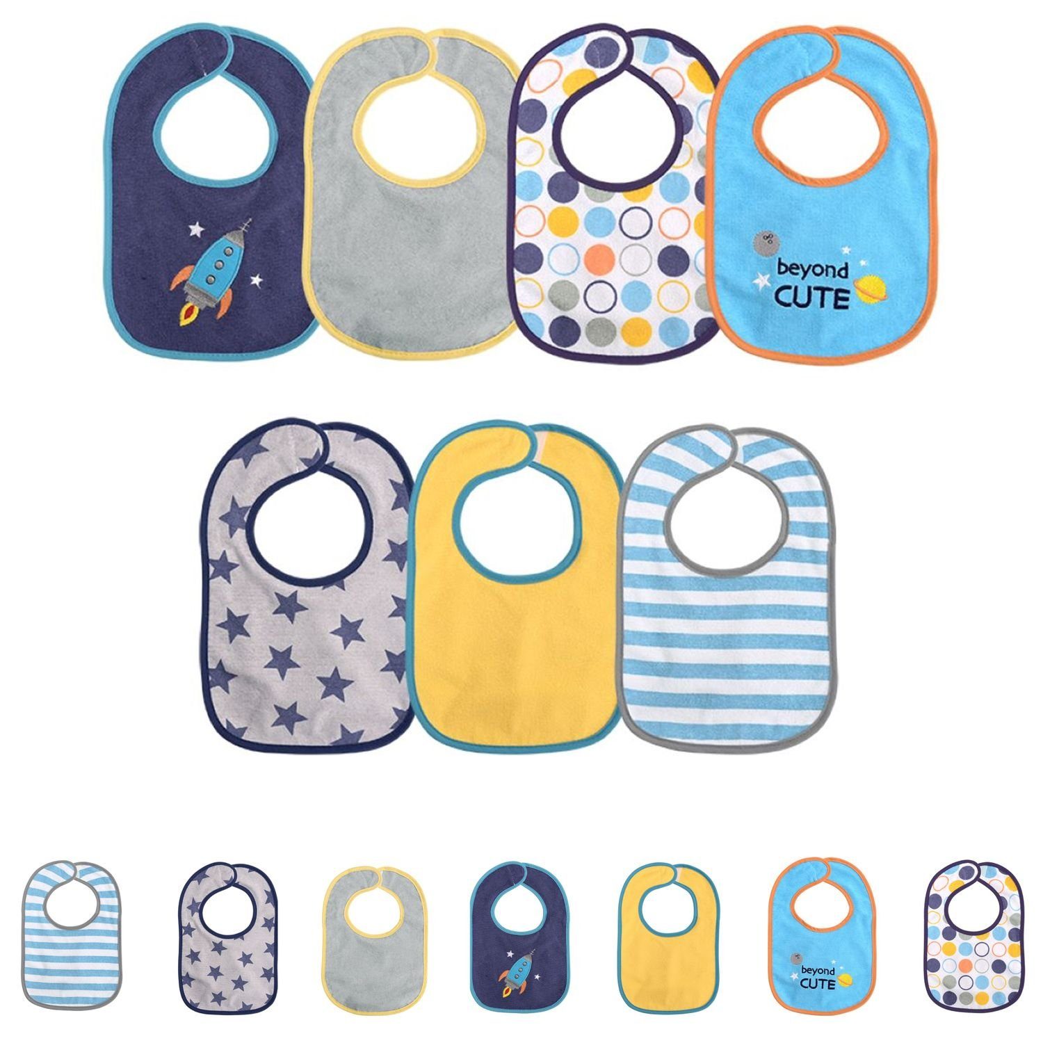 Baby Care Lätzchen Babylatz 7-teiliges Set, (1-St), Klettverschluss, einlagig, wasserdicht blau