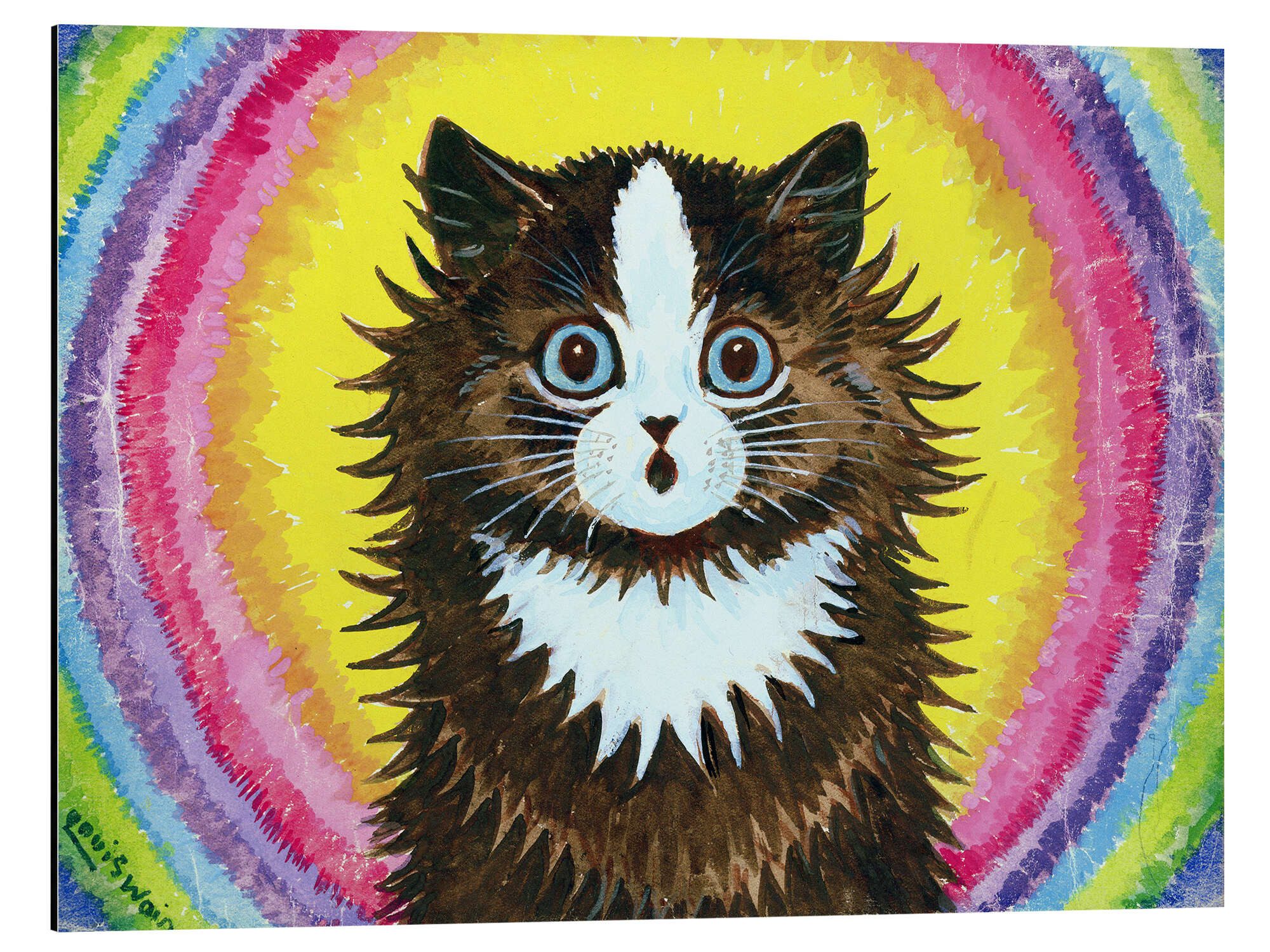 Posterlounge Poster Louis Wain, Katze in einem Regenbogen, Illustration