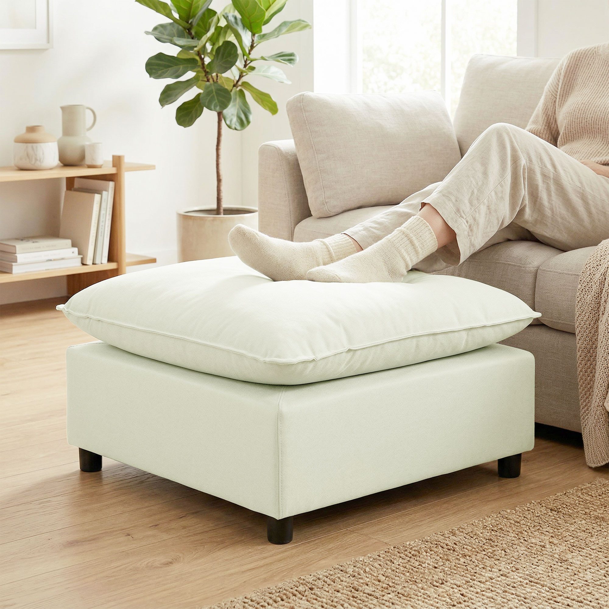 HOMCOM Fußhocker Ottoman Polsterhocker mit Leinenoptik für Schlafzimmer,Wohnzimmer (Hocker mit weichem Kissen, 1 St., quadratischer Sitzhocker), modular, weich, modern