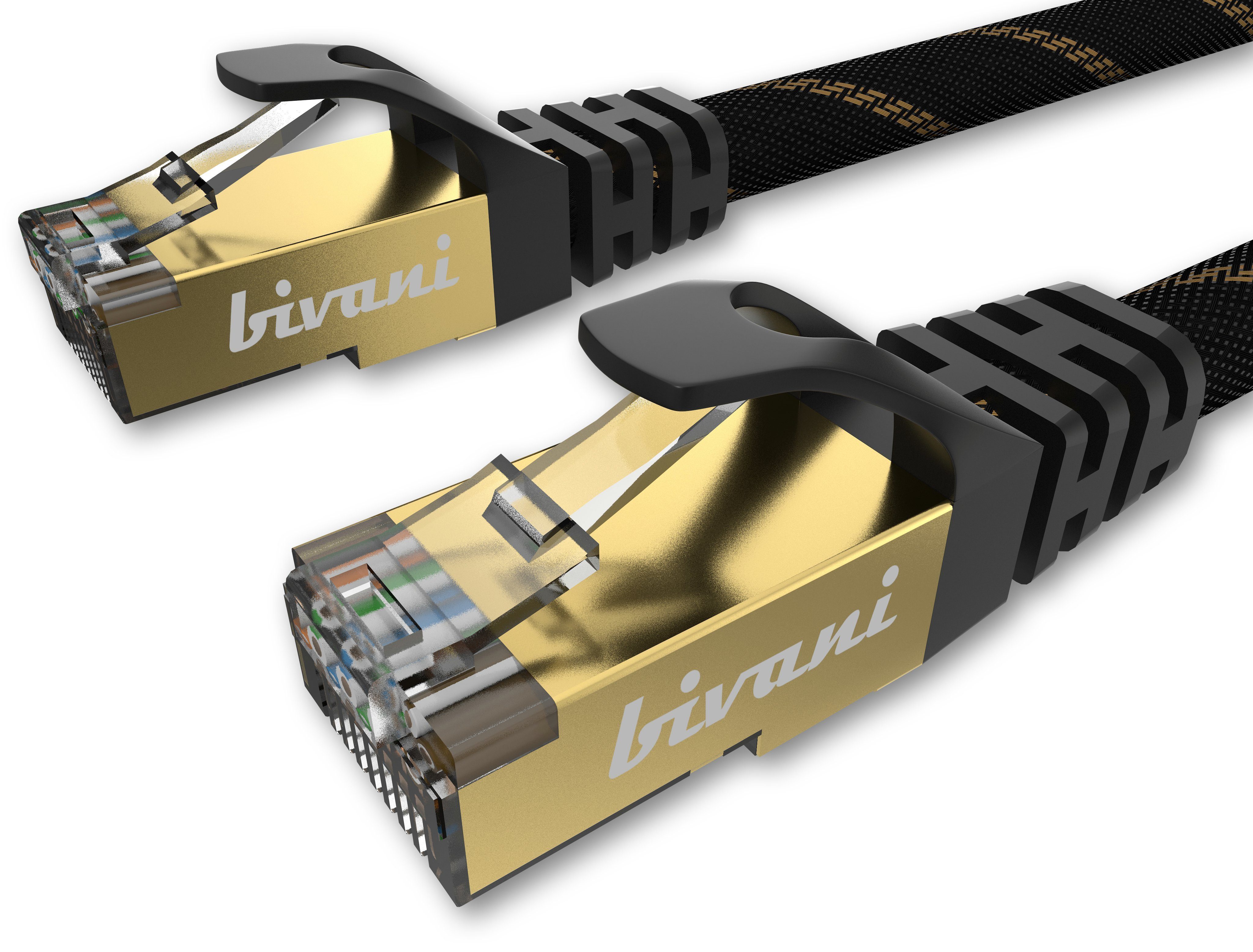 bivani Cat 8.1 Premium Ethernet LAN-Kabel, RJ-45 (Ethernet), RJ-45 (Ethernet) (100 cm), 40 Gbps, 25GBase-T, 40GBase-T, 2000 MHz, S/FTP, RJ45 Stecker, Nylonschutz, 3-Fach geschirmt
