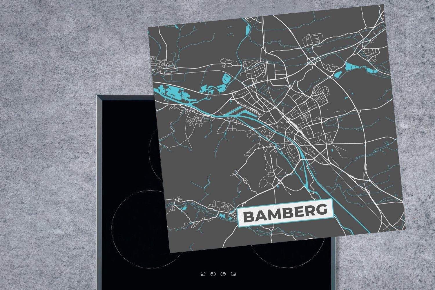 für Ceranfeldabdeckung, - Blau Bamberg 78x78 cm, tlg), Karte, Stadtplan Herdblende-/Abdeckplatte Deutschland Vinyl, MuchoWow - - Arbeitsplatte (1 - küche