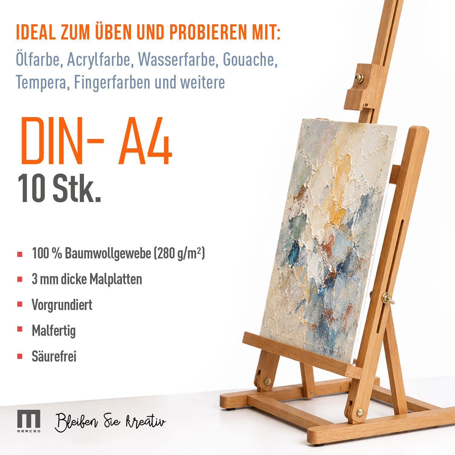 M MERCEO Leinwand Malkarton DIN A4, Malkarton auf 3mm Pappkern