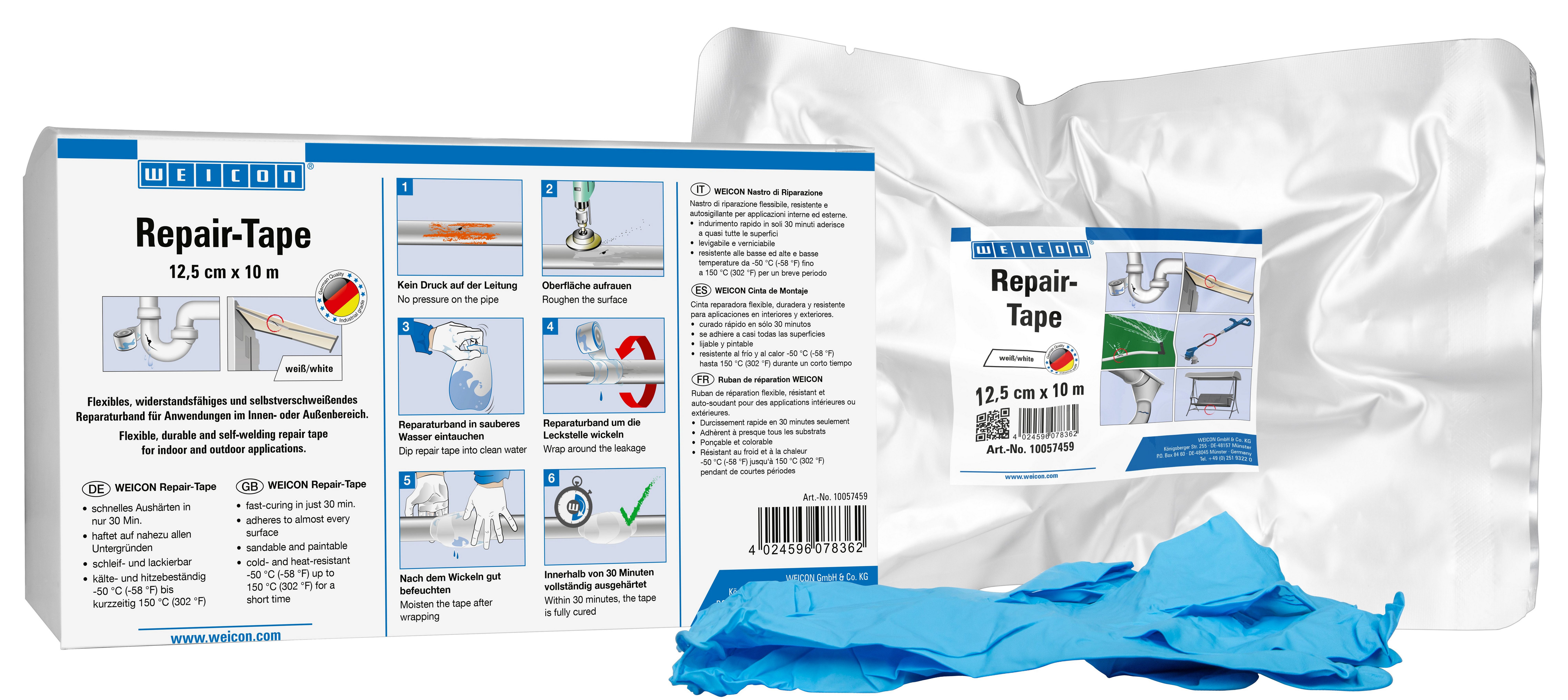 WEICON Dichtband Repair-Tape, widerstandsfähiges & selbstverschweißendes Reparaturband (Set, 2-tlg) einfache Anwendung ohne Werkzeug