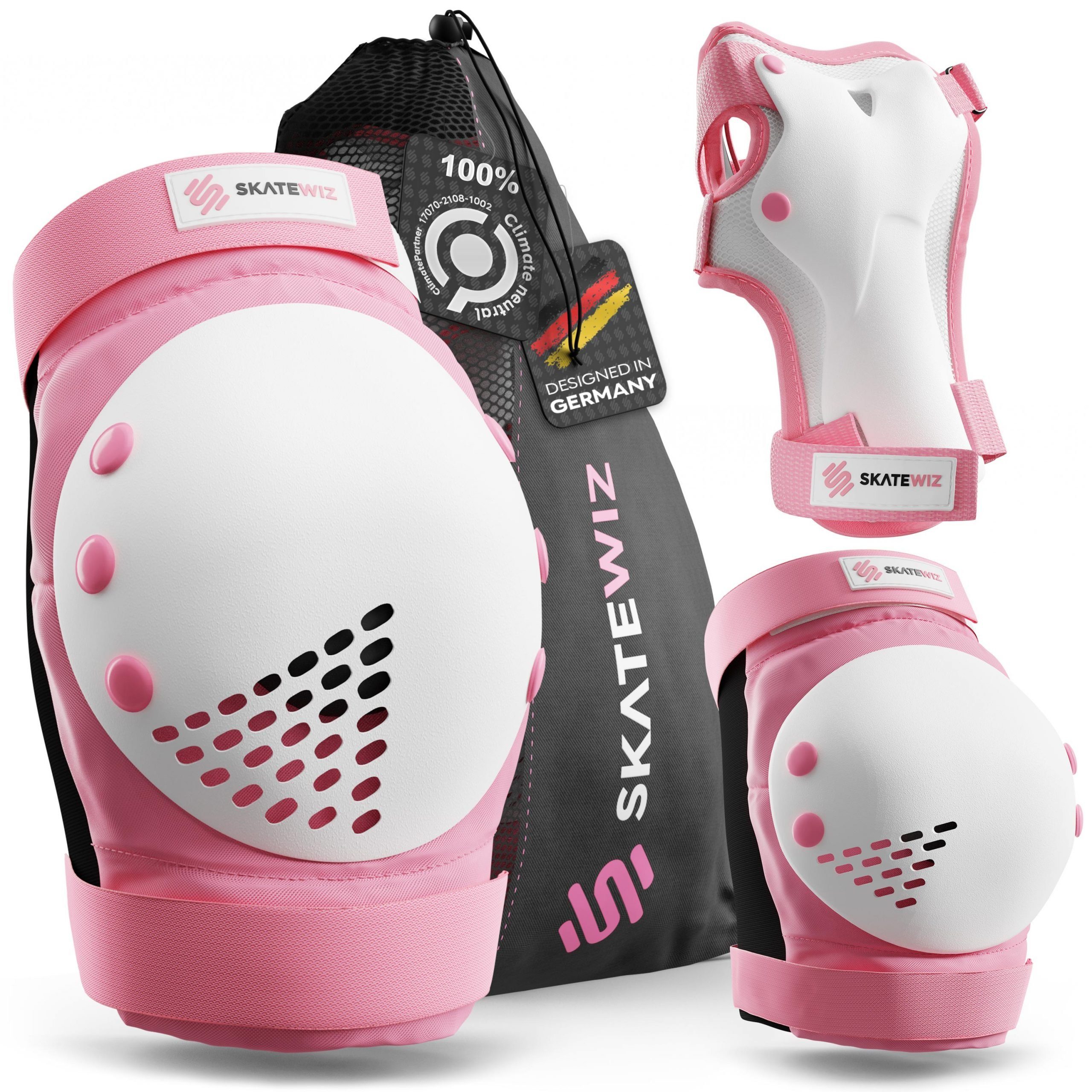 Set Mädchen Protektoren Inliner Skates Inliner Erwachsene Handgelenkschützer), SKATEWIZ Protektoren-Set Inliner Schoner mit und (Schonerset Schützer Knie-, Inline Kinder SMASH Weiß Schoner Schützer, Schlittschuhe Pink Ellenbogen- Schoner skates 6-tlg., Knieschoner Kinder