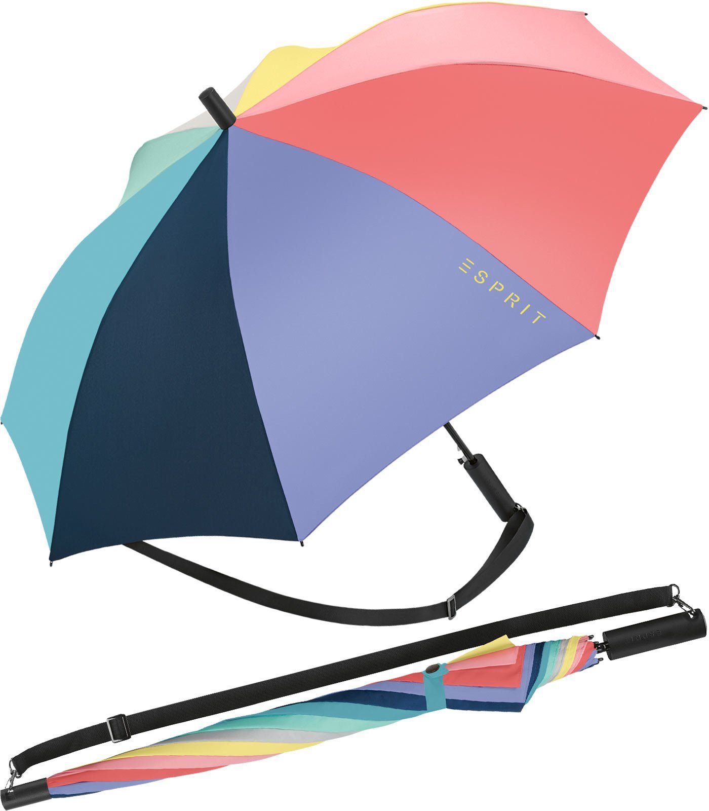Esprit Langregenschirm Umhängeschirm Slinger mit Automatik und Tragegurt,  farbenfroh und praktisch auf Reisen | Stockschirme