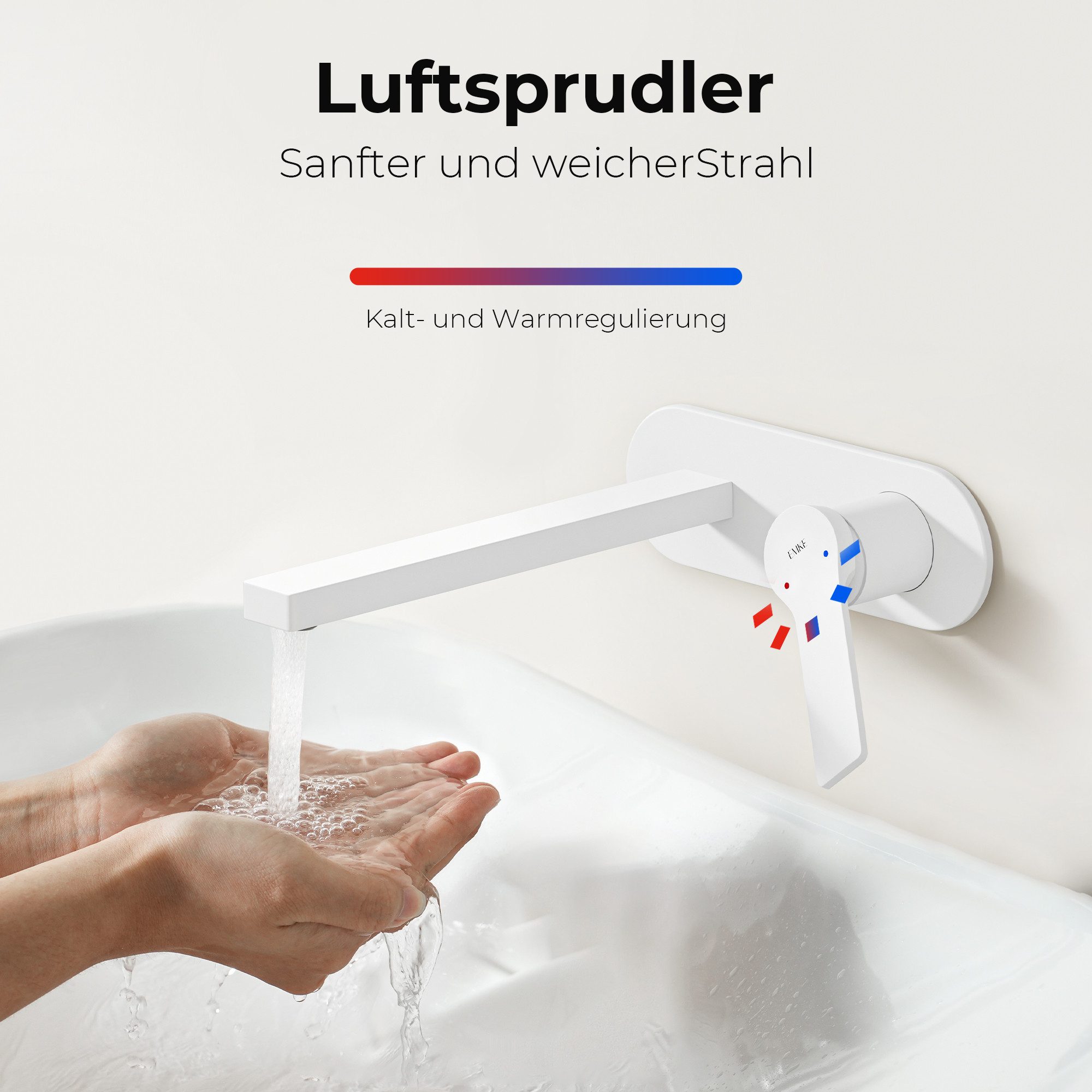 EMKE Waschtischarmatur Waschtischarmatur Unterputz für Bad und Spülbecken mit Belüfter (Einhebelmischer) Ventilkern aus Keramik