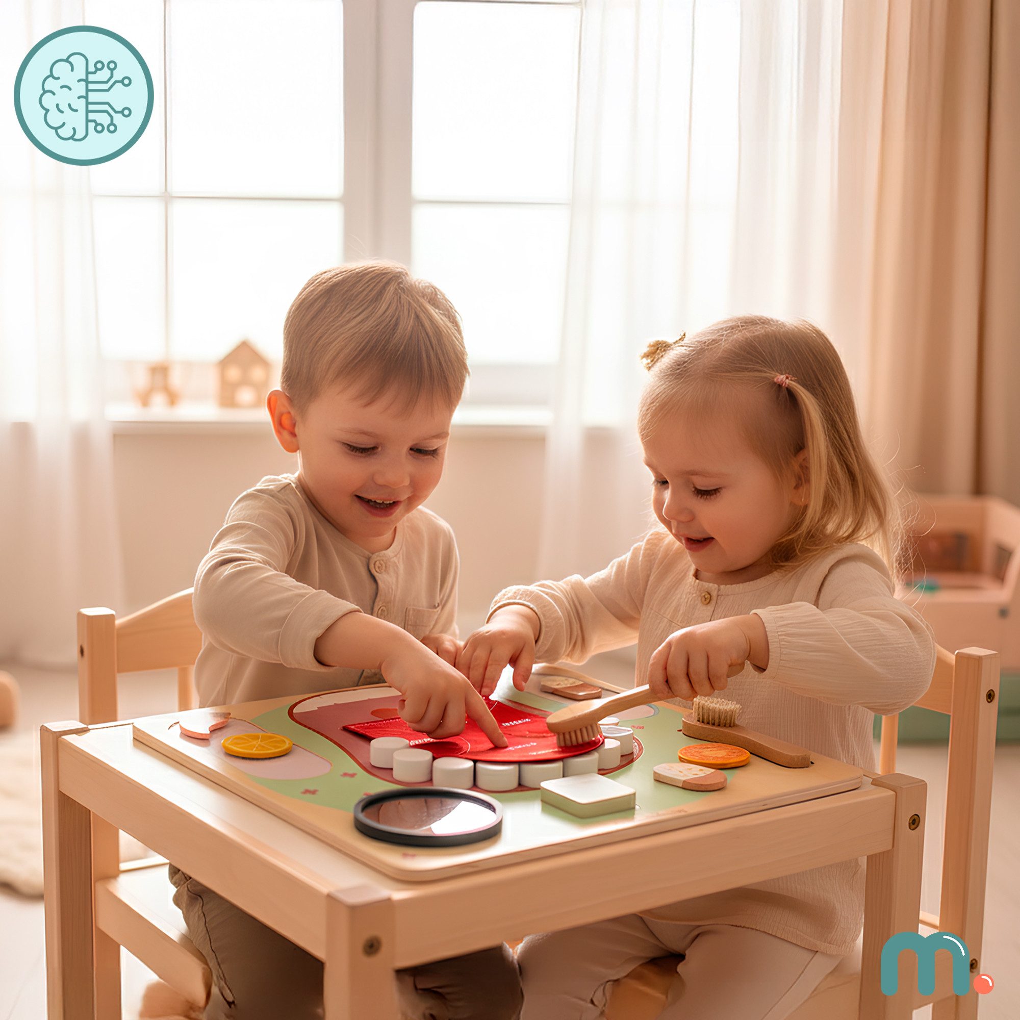 Mamabrum Lernspielzeug Montessori-Holztafel „Kleiner Zahnarzt“ – Zähne, Spiegel & Geschmäcker