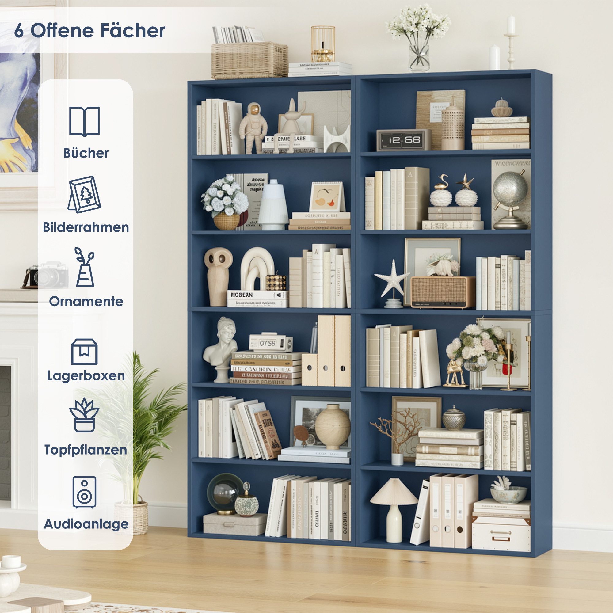 Homfa Bücherregal, Standregal Büroregal Raumteiler mit 6 Fächern Blau