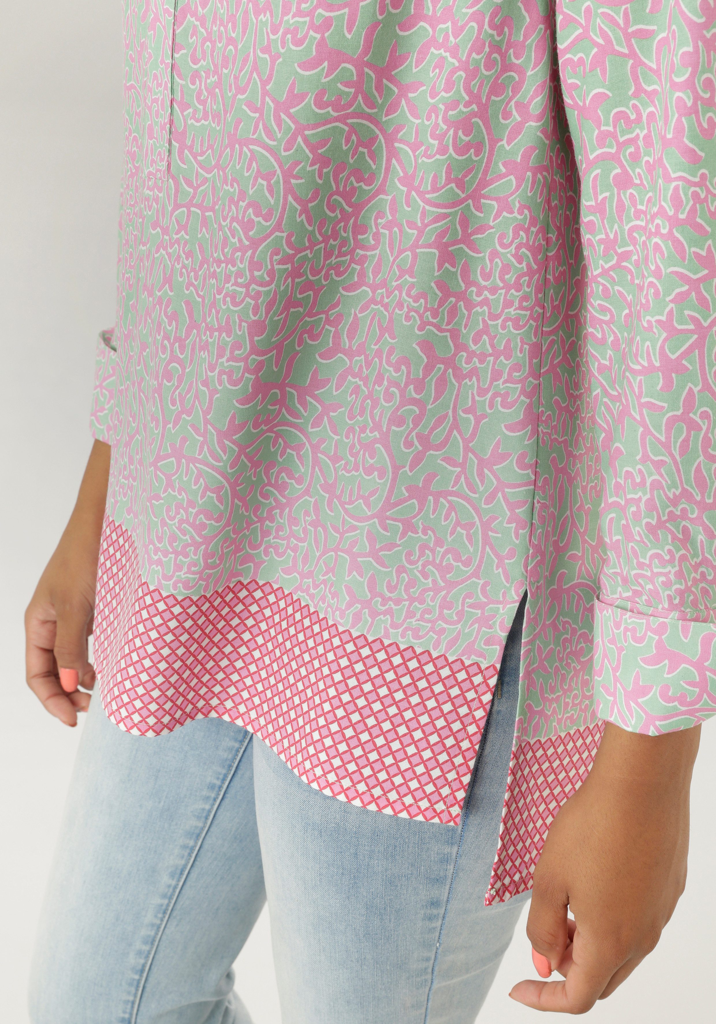 Aniston SELECTED Longbluse mit Rankenmusterung und Bordürendruck am Saum