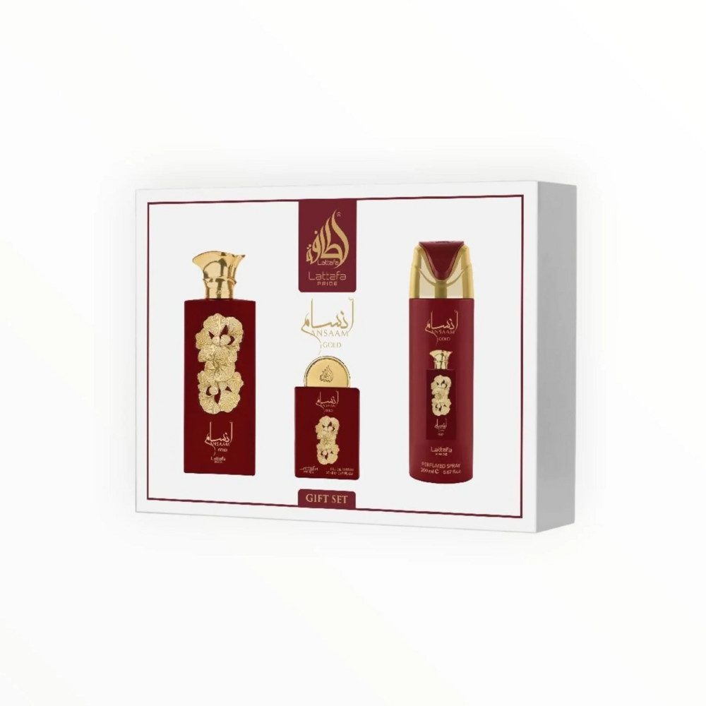 Lattafa Duft-Set Ansaam Gold, Orientalisch blumiges Damen Duftset mit langanhaltendem Aroma