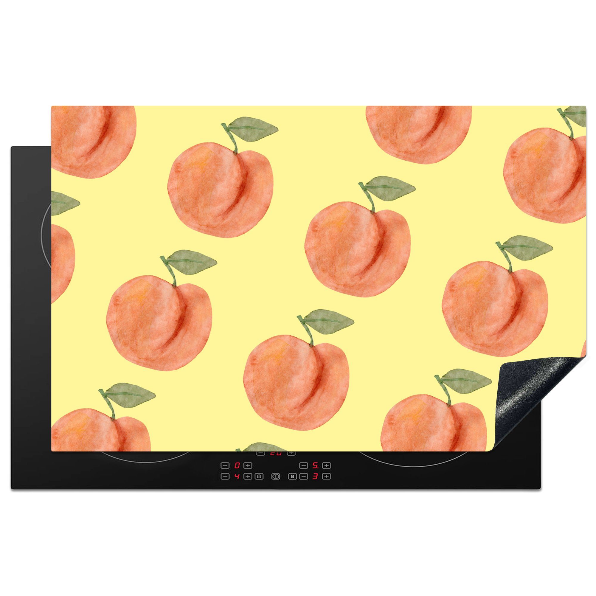MuchoWow Herdblende-/Abdeckplatte Pfirsiche - Obst - Gelb, Vinyl, (1 tlg), 81x52 cm, Induktionskochfeld Schutz für die küche, Ceranfeldabdeckung