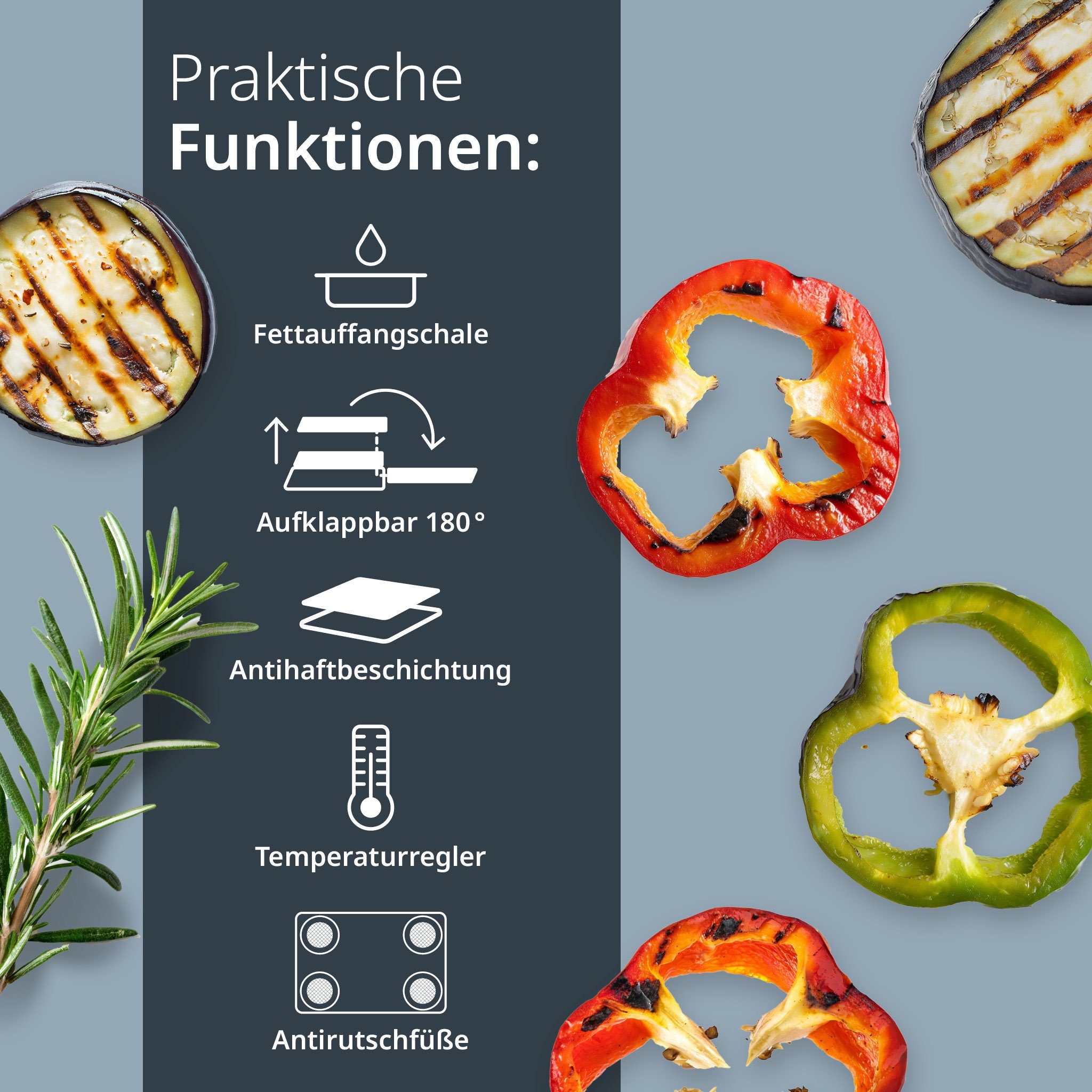 ADE Kontaktgrill 3-in-1 Sandwichmaker Paninitoaster Tischgrill, 2000,00 W, 180° aufklappbar, Antihaftbeschichtung, Temperaturregelung