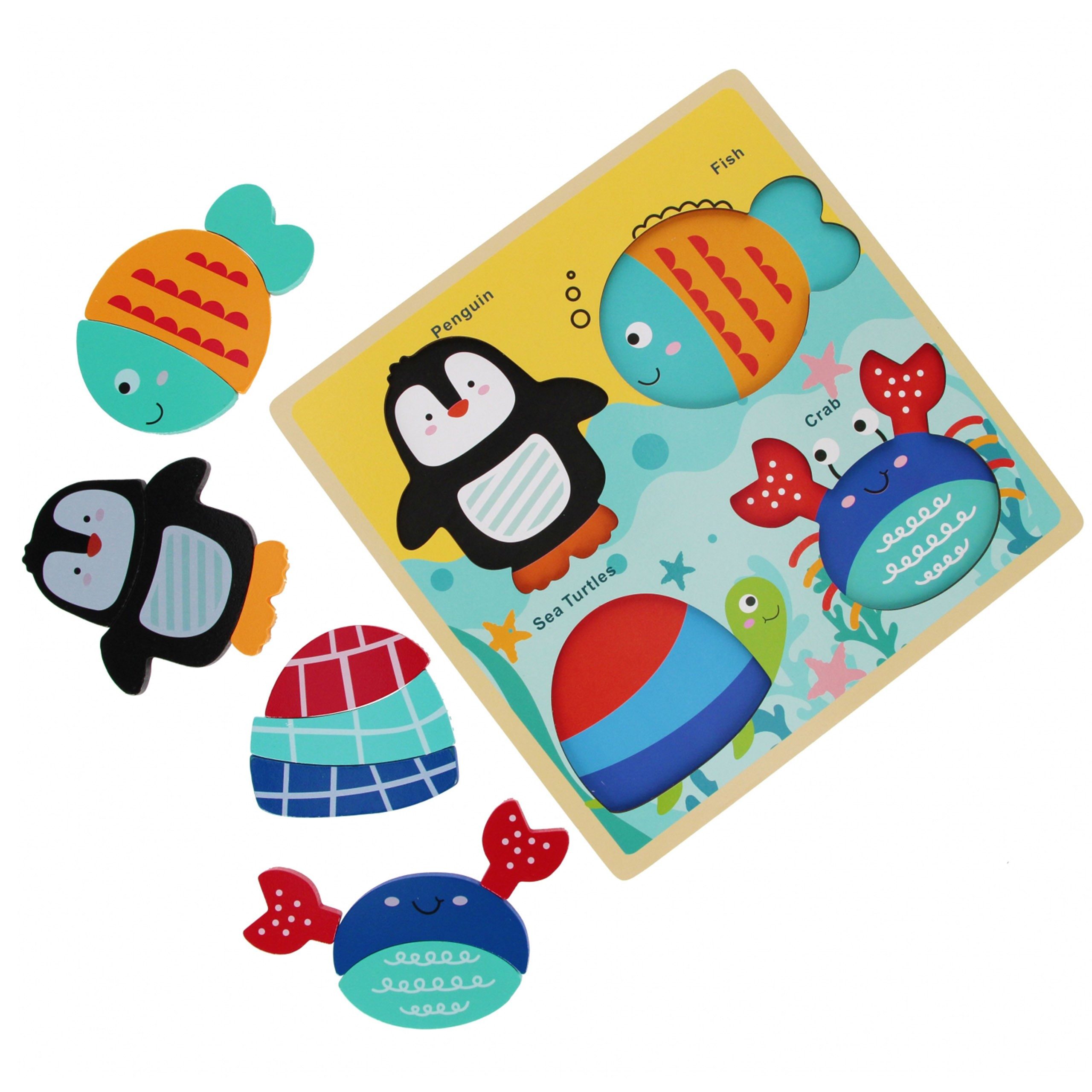 BamBam Puzzle HOLZ Puzzle Kinder, Lernpuzzle, große Teile, 4 Ozean Puzzle 8m+ BamBam, Puzzleteile