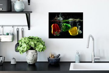 MuchoWow Wandsticker Paprika - Gemüse - Wasser - Schwarz - Rot - Grün - Gelb (1 St), Wandaufkleber, Wandtattoo, Selbstklebend, Wohnzimmer, Schlafzimmer
