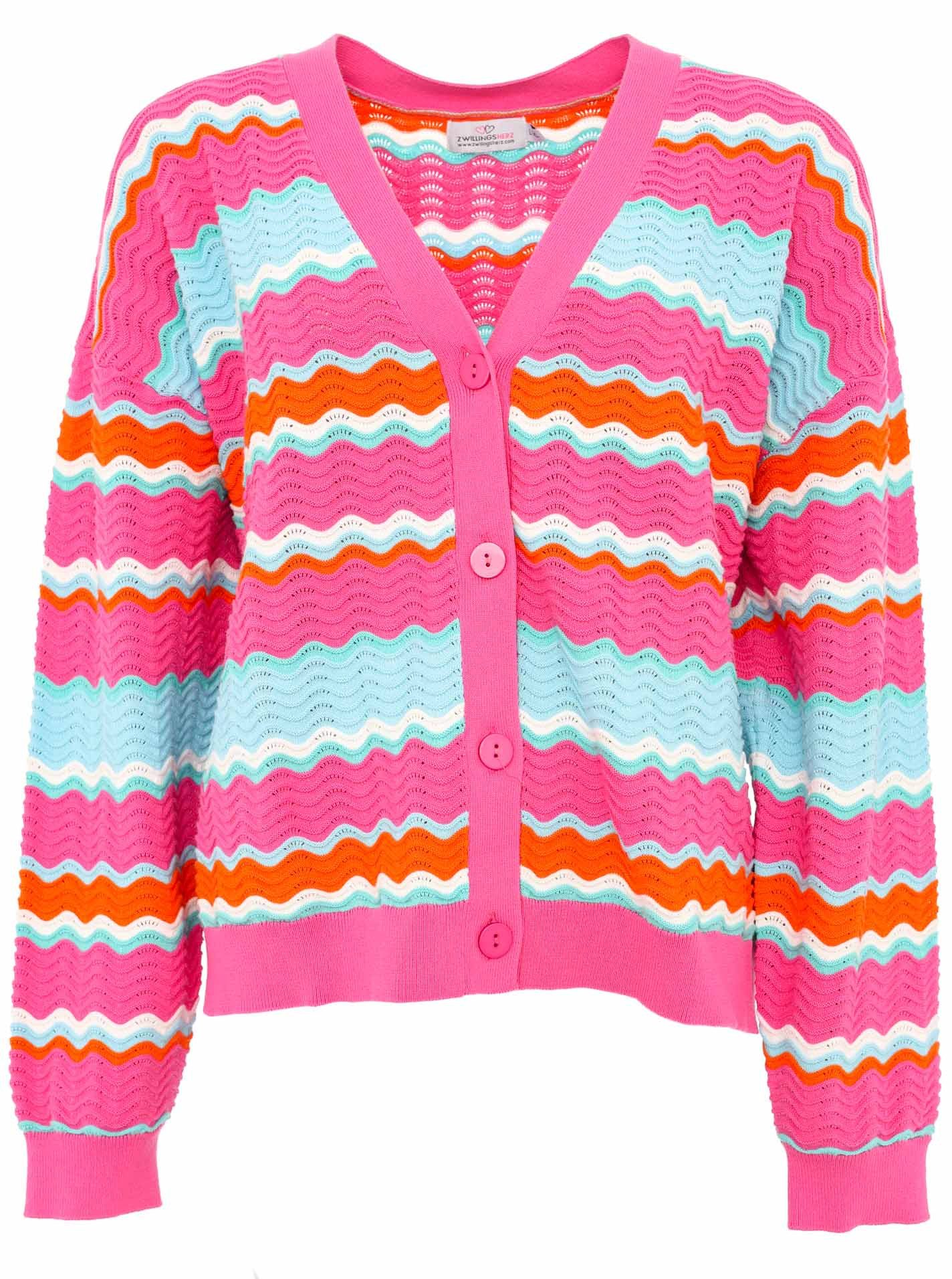 Zwillingsherz Strickjacke Wellen-Muster, Langarm, V-Ausschnitt, Baumwolle, günstig online kaufen