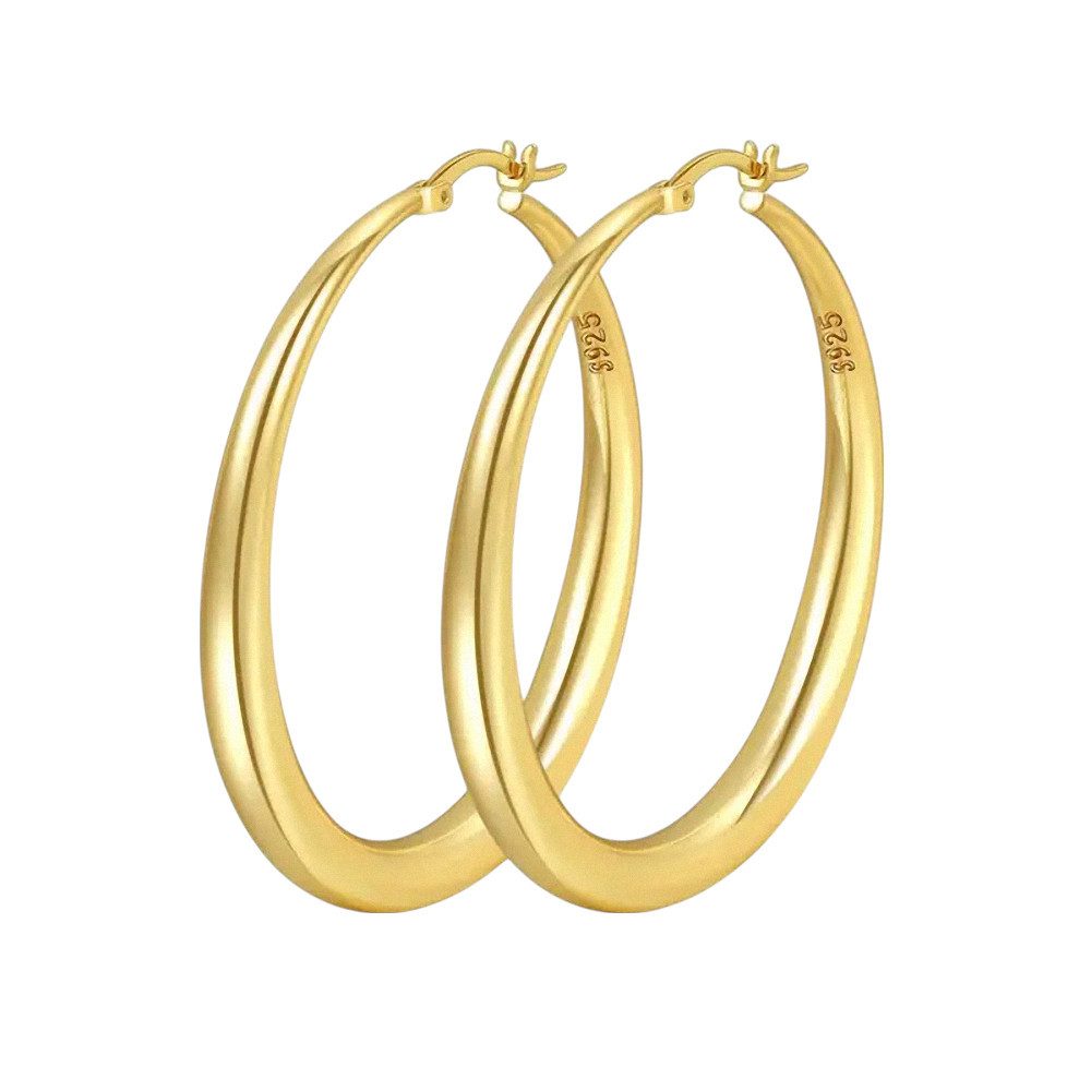 Taffstyle Paar Серьги-кольца Stylische Серьги-кольца 925 Sterling Silber Damen Серьги - Gold, 50mm (Ohrringe Серьги-кольца Frauen Damen Schmuck Geschenke zum Geburtstag Weihnachten Valentinstag Muttertag)
