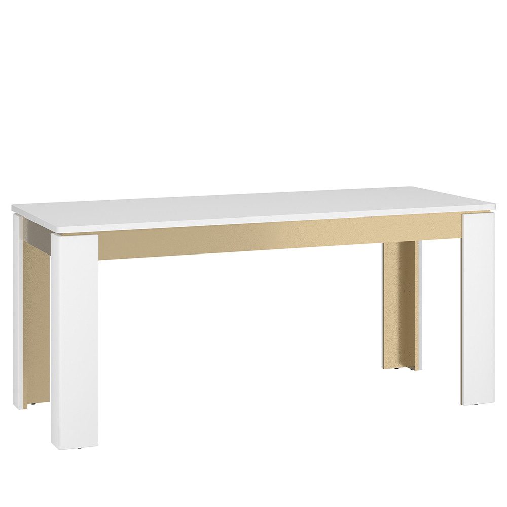 Lomadox Esstisch LUKA-129, weiß mit goldfarbenen Akzenten, ausziehbar, Breite 160-200 cm