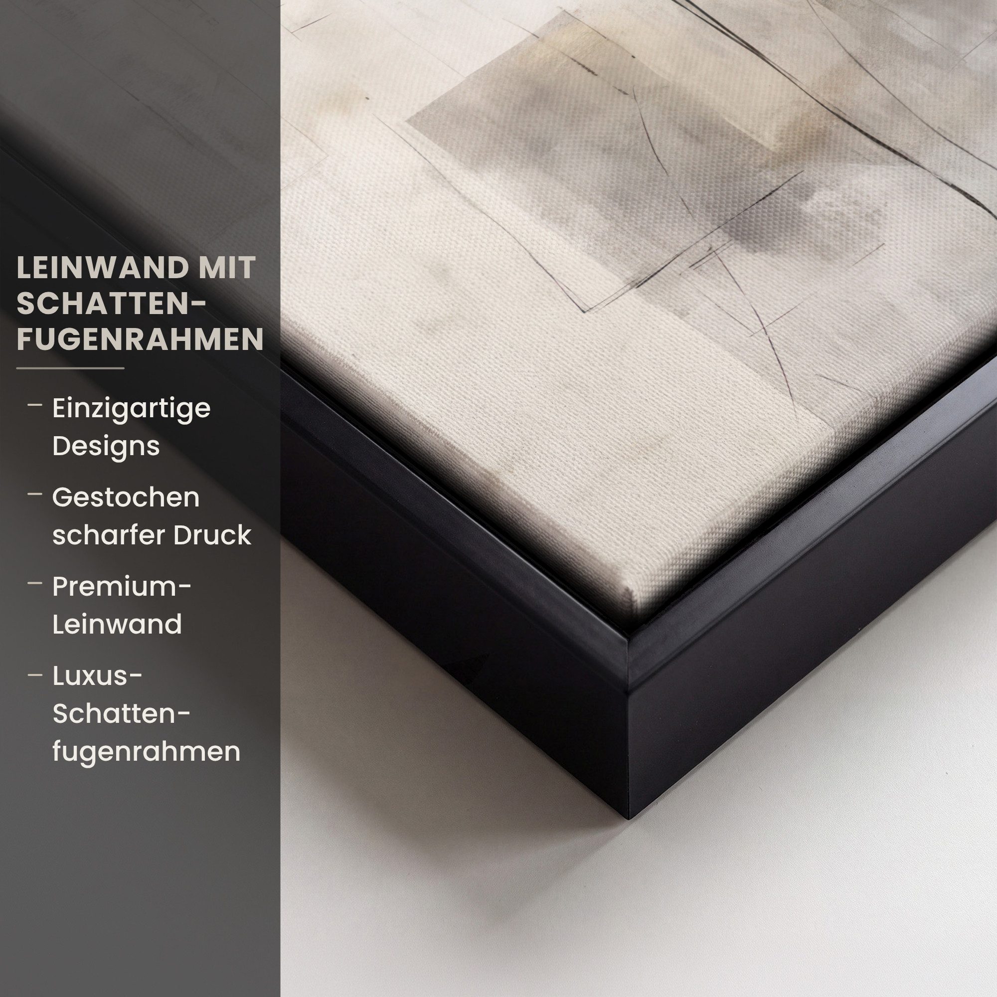 OneMillionCanvasses® Leinwandbild mit Rahmen - Abstrakte Kunst - Industriell - Weiß - Grau, Fotodruck (1 St), Leinwand Bilder Klein, Wand Dekoration Aesthetic 2 – Bild 3 von 5