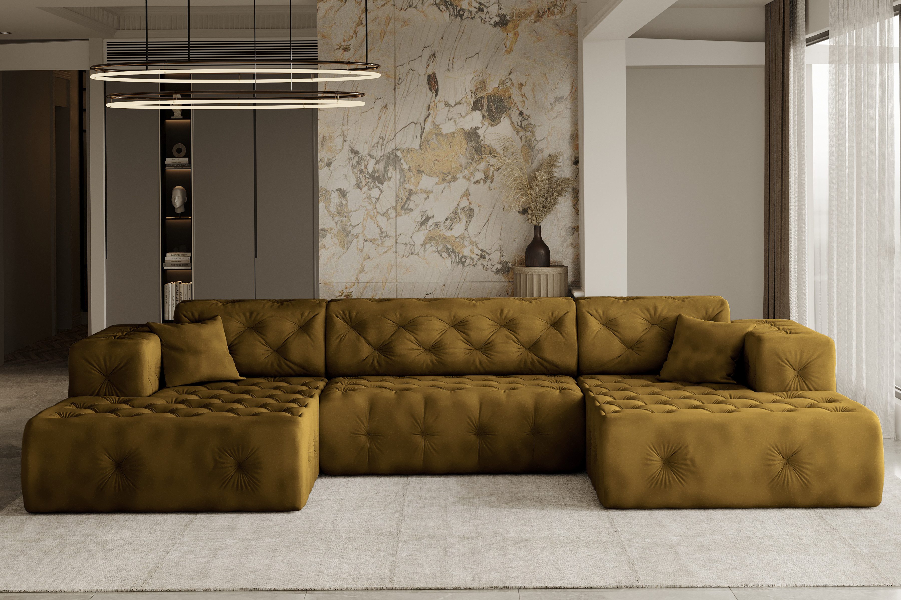 Kaiser Möbel Ecksofa LUX, stark gesteppte U-Form, weicher, eleganter Stoff Whisper, Große Auswahl an Farben für jede Einrichtung, modern und elegant