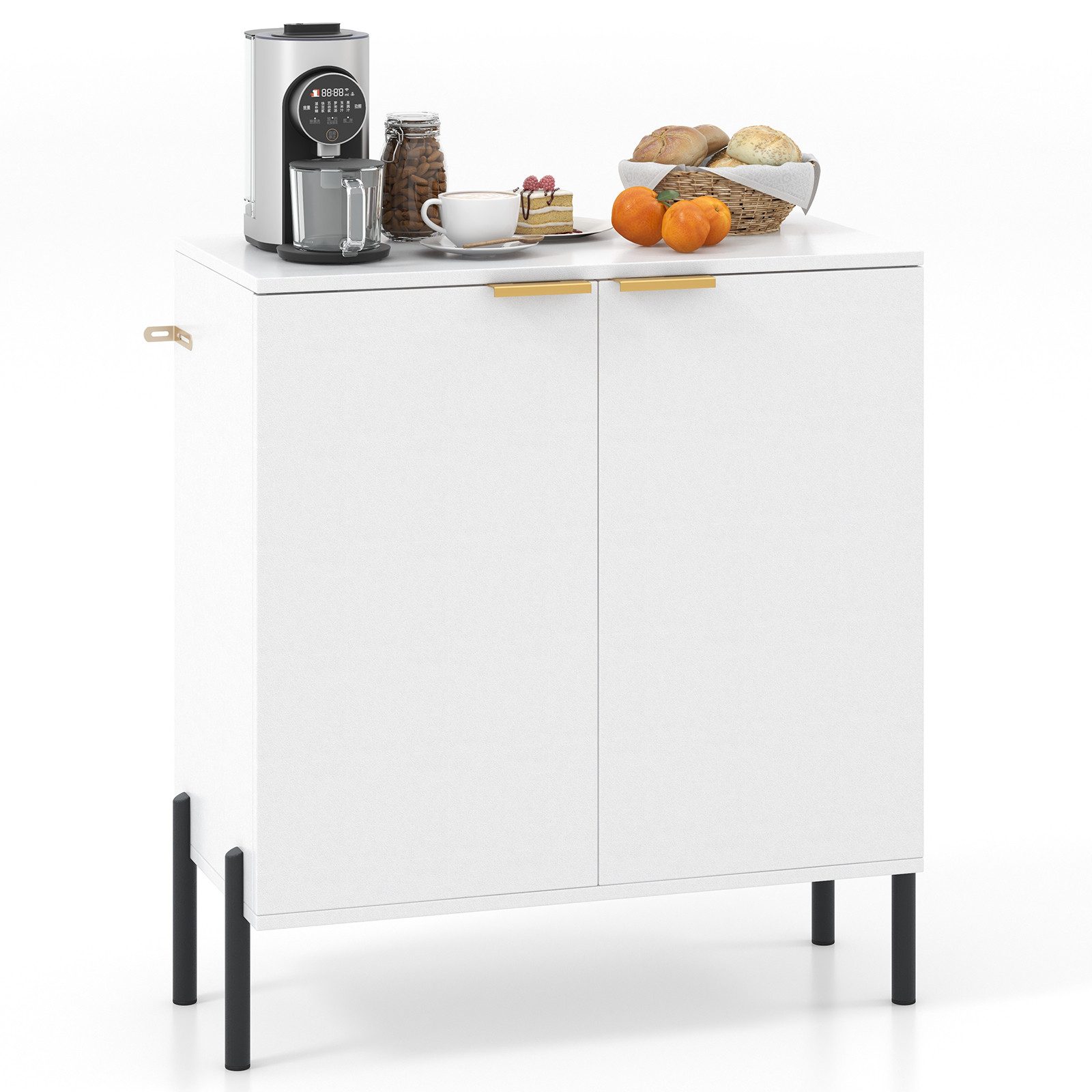 COSTWAY Küchenbuffet mit 2 Türen Sideboard Holz 70x37x78cm, Weiß