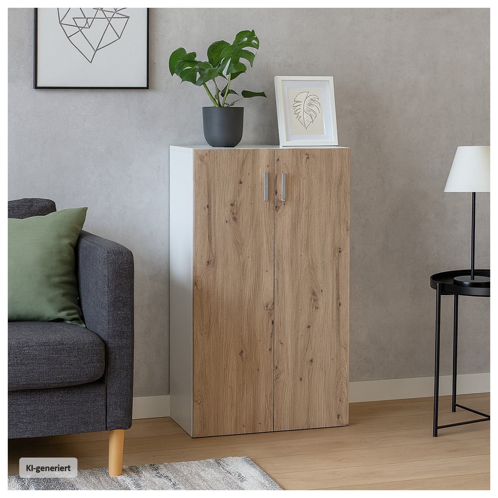HTI-Living Mehrzweckschrank Kommode mit 3 Regalfächern Nina Weiß-Artisaneiche (Stück, 1-St., 1 Kommode) Schrank Anrichte Sideboard