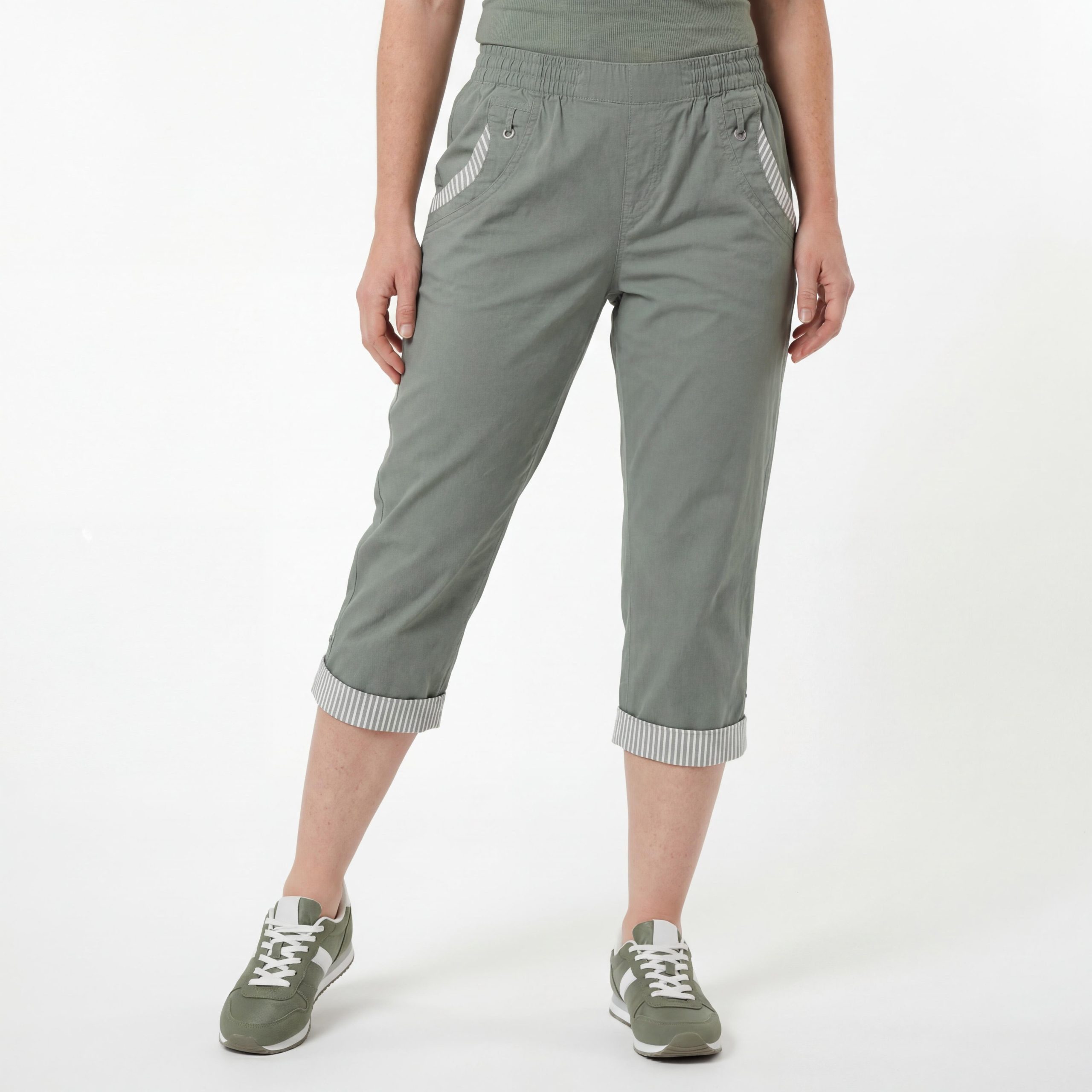 OriginalYou Caprihose Damen Sommerhose aus 95% Baumwolle 7/8 Freizeithose maritimer Look & Beinumschlag, in den Größen 36 bis 50 erhältlich