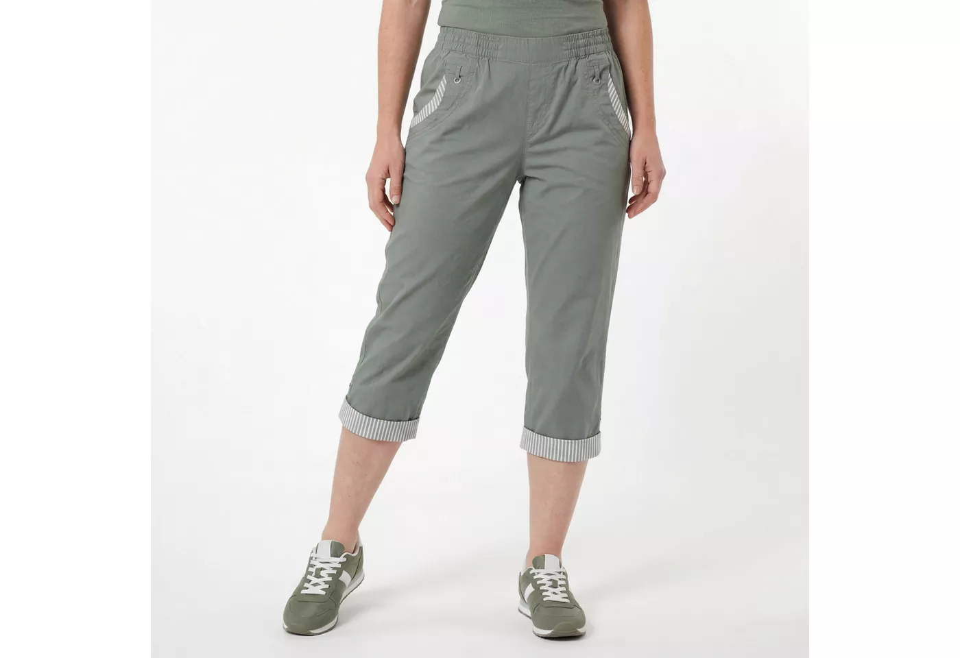 OriginalYou Caprihose Damen Sommerhose aus 95% Baumwolle 7/8 Freizeithose maritimer Look & Beinumschlag, in den Größen 36 bis 50 erhältlich
