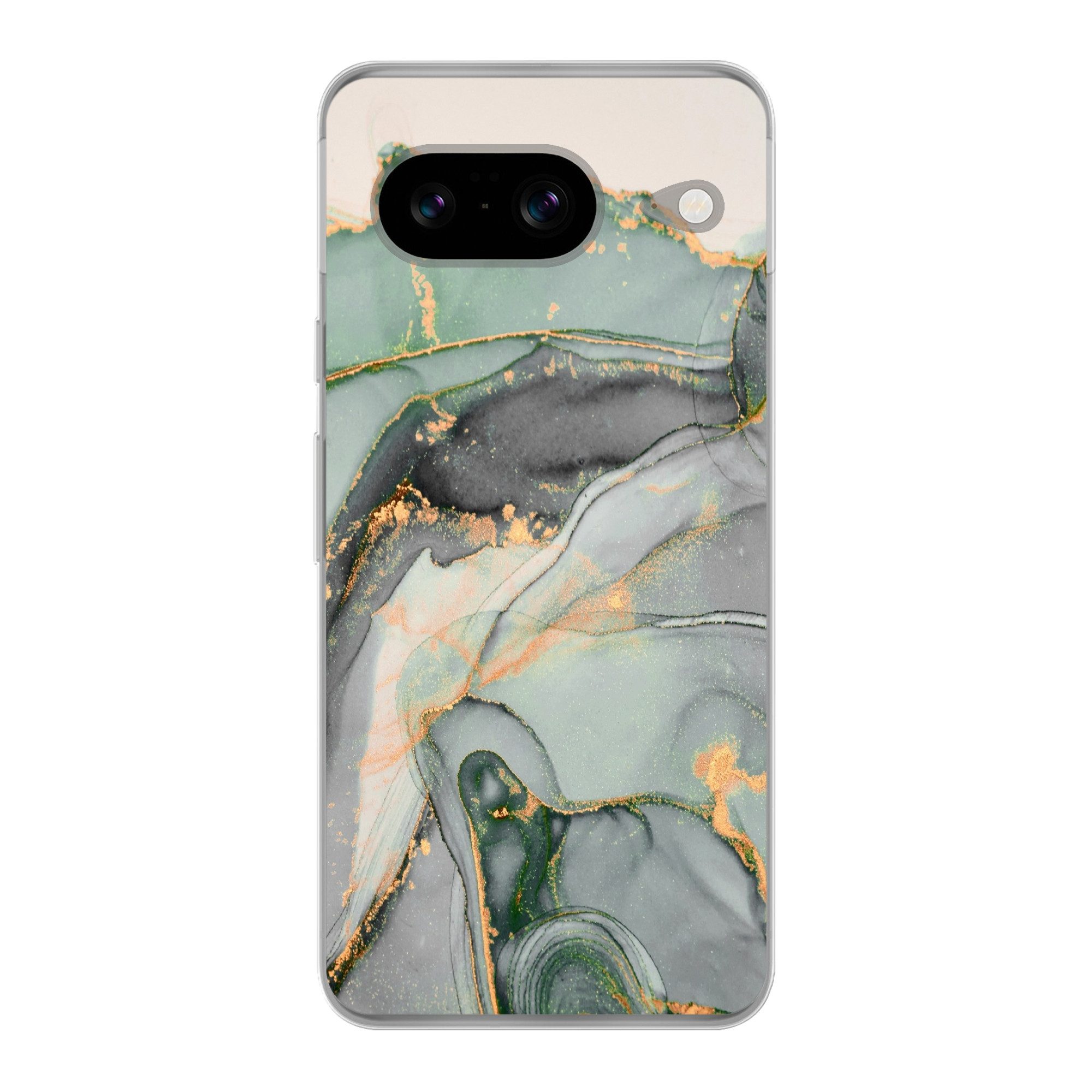 MuchoWow Handyhülle für Google Pixel 8 Gold - Marmor - Grün - Luxus - Glitzer - Marmoropti, Handy Case, Silikon, Bumper Case Dünn