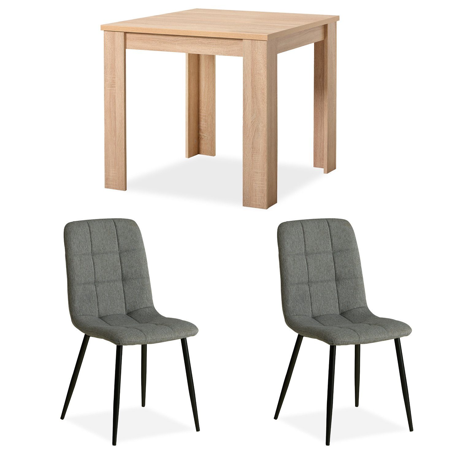 Natur Homestyle4u Grau, Esstisch 80x80 Essgruppe (Komplett-Set, Leinen 3-tlg) Stühle