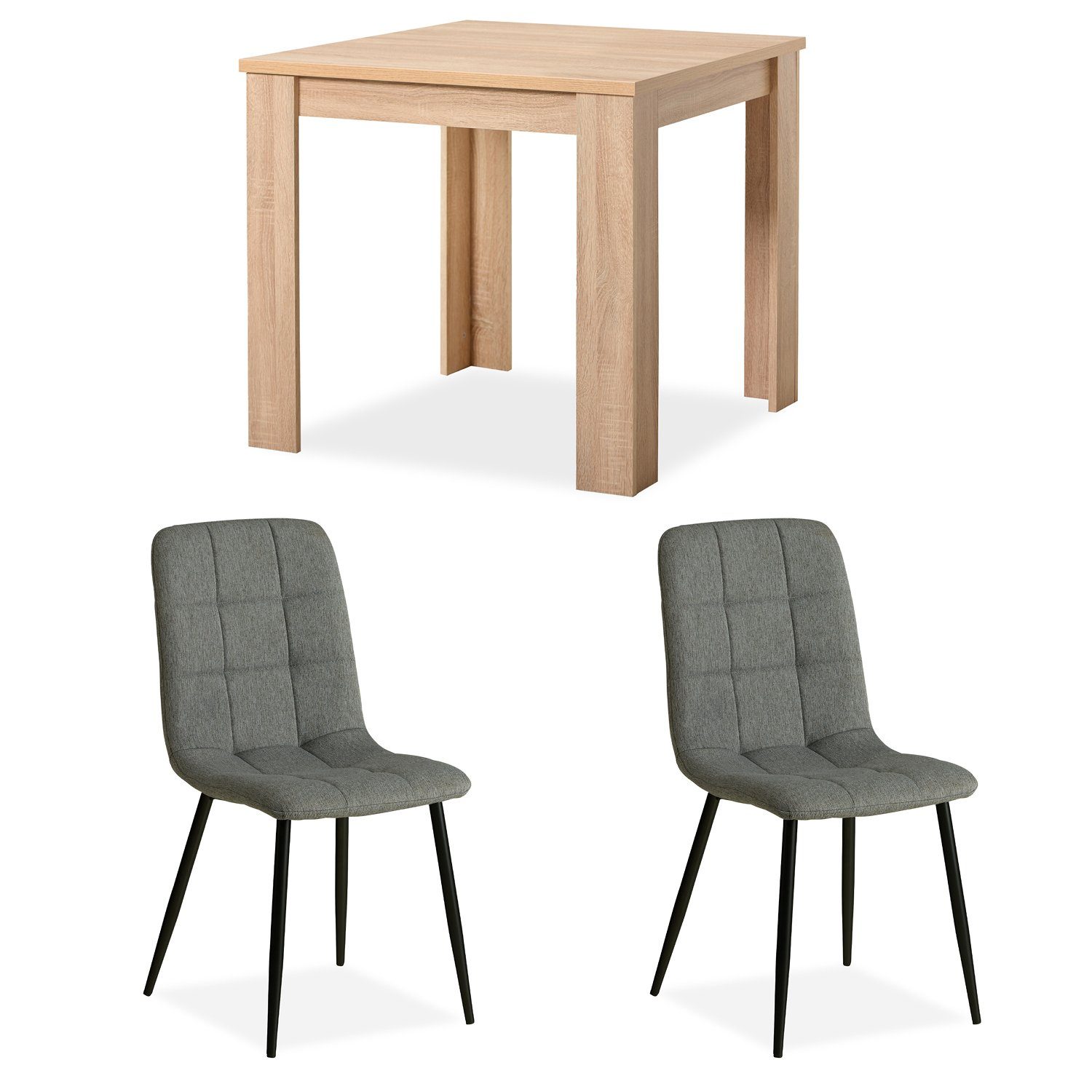 Homestyle4u Essgruppe Esstisch 80x80 + 2 Stühle Grau Braun Küchentisch