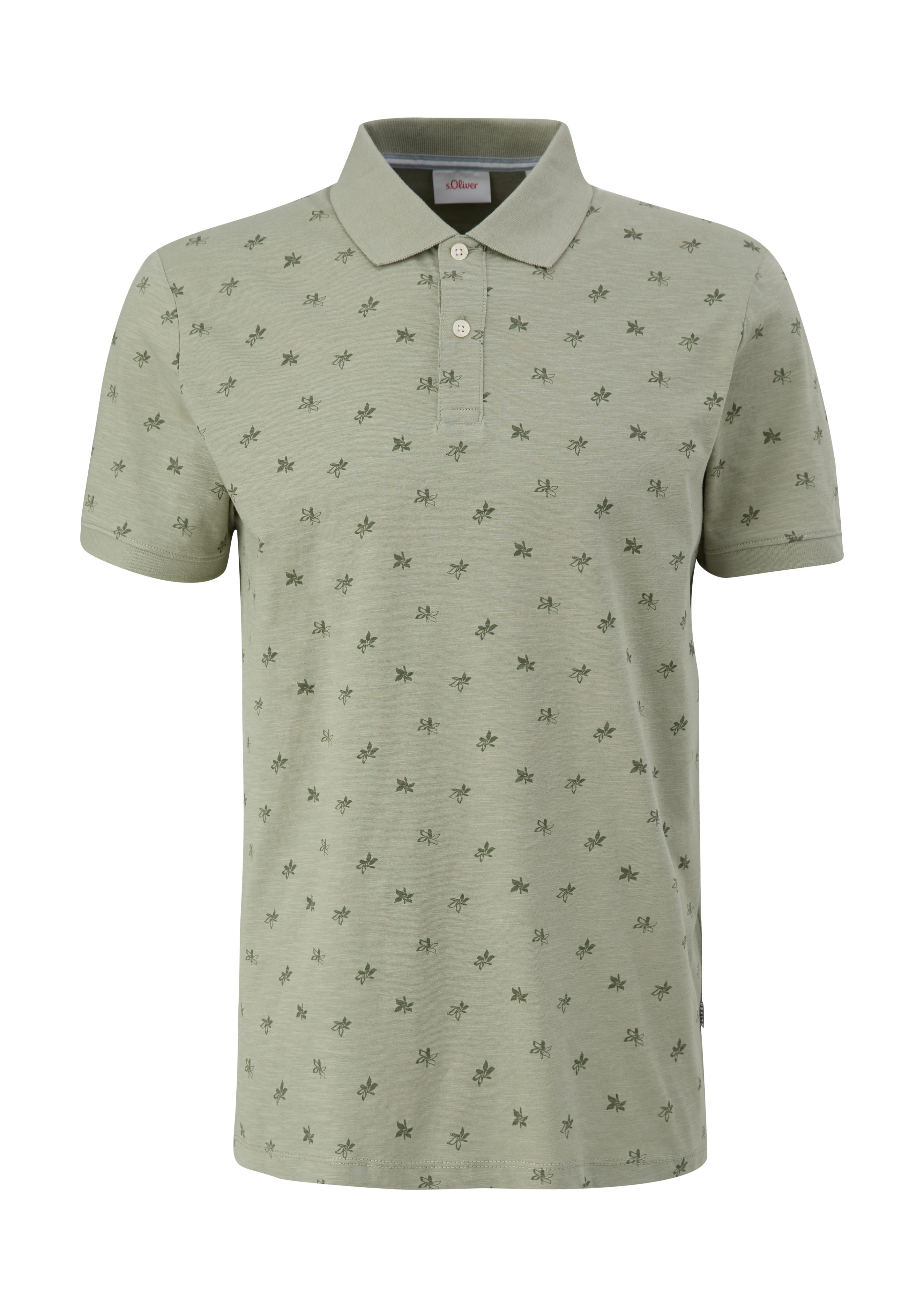 s.Oliver Poloshirt mit olivgrün Allover-Print Poloshirt