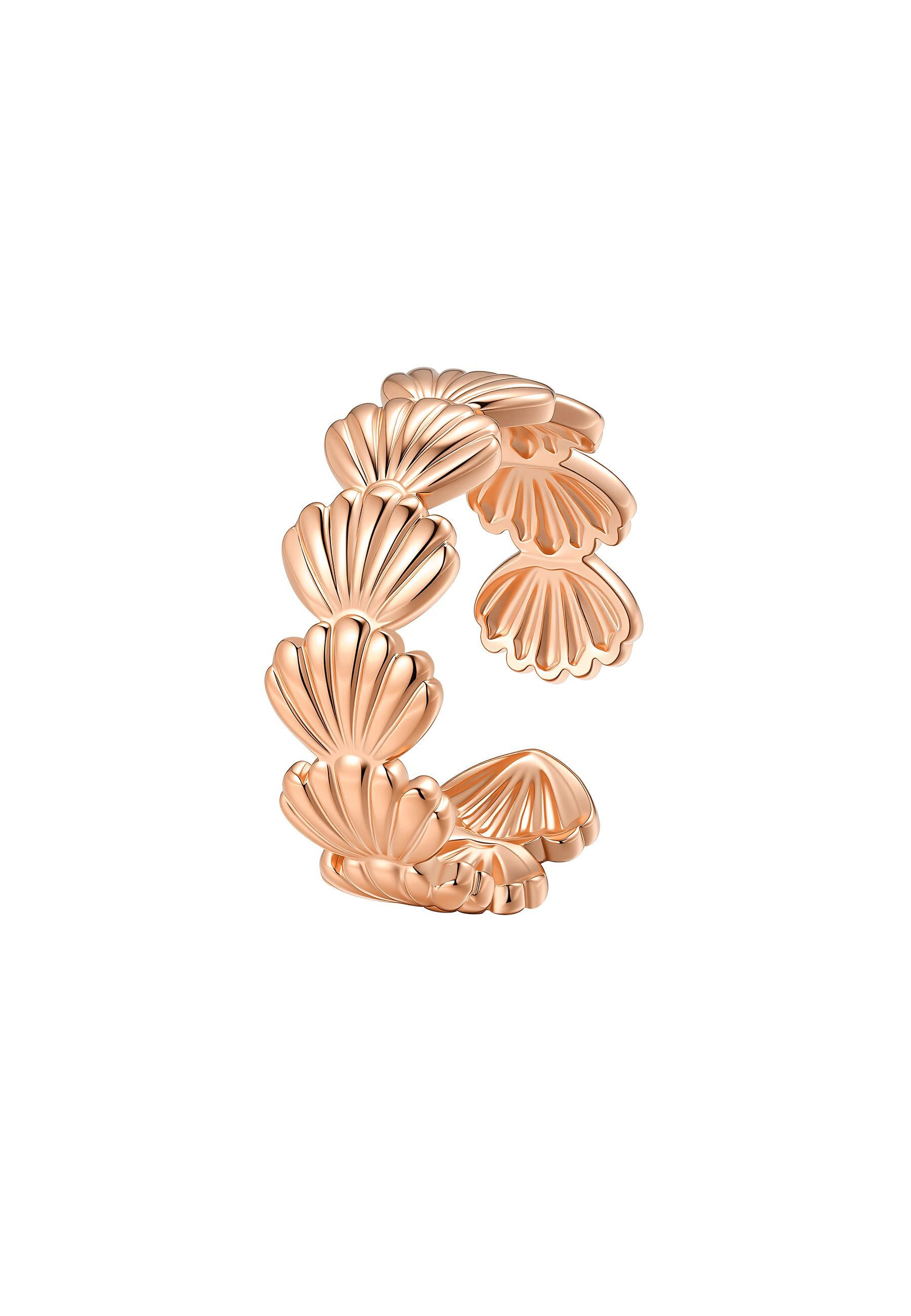 Hey Happiness Fingerring Muschel Kranz, offener Edelstahl Damenring, Verstellbarer Statement Ring mit Muschelmotiven, wasserfest für Strand