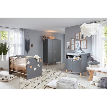 trendteam Babymöbel-Set, Babyzimmer-Set Babybett und Wickelkommode mit Wickelaufsatz in Grau