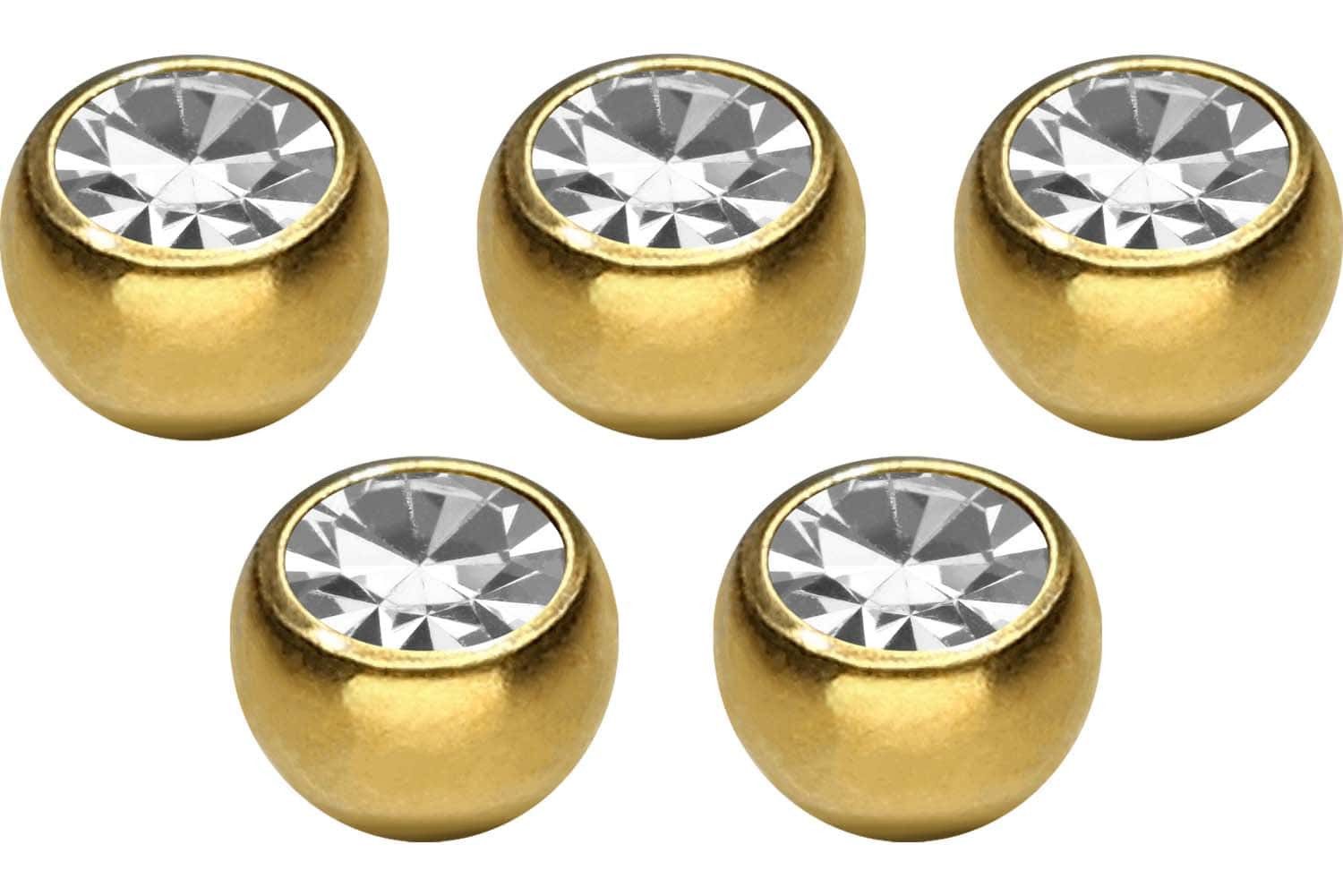 PIERCINGLINE Piercing-Set SET Titan Schraubkugel KRISTALL (Schraub-Aufsätze, 5erSET2 = 1,2 mm Gewinde)