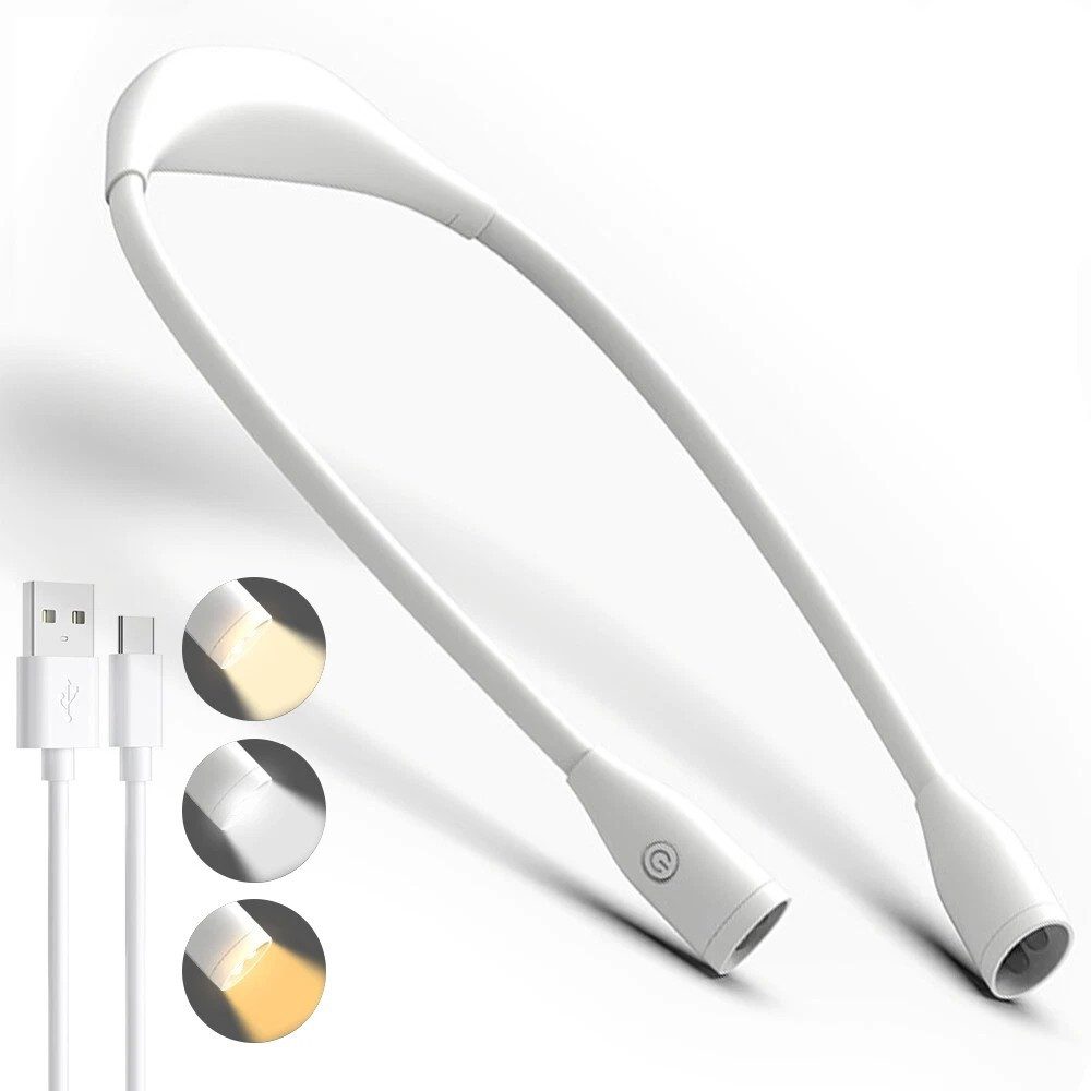 VIVIHEYDAY LED Leselampe LED Leselampe Hals, Leselampe Buch mit 3 Farben & Stufenlos Dimmen, Nackenlampe Wiederaufladbar, Biegbare Arme, Leselicht für Lesen Stricken Camping Nähen Reparieren