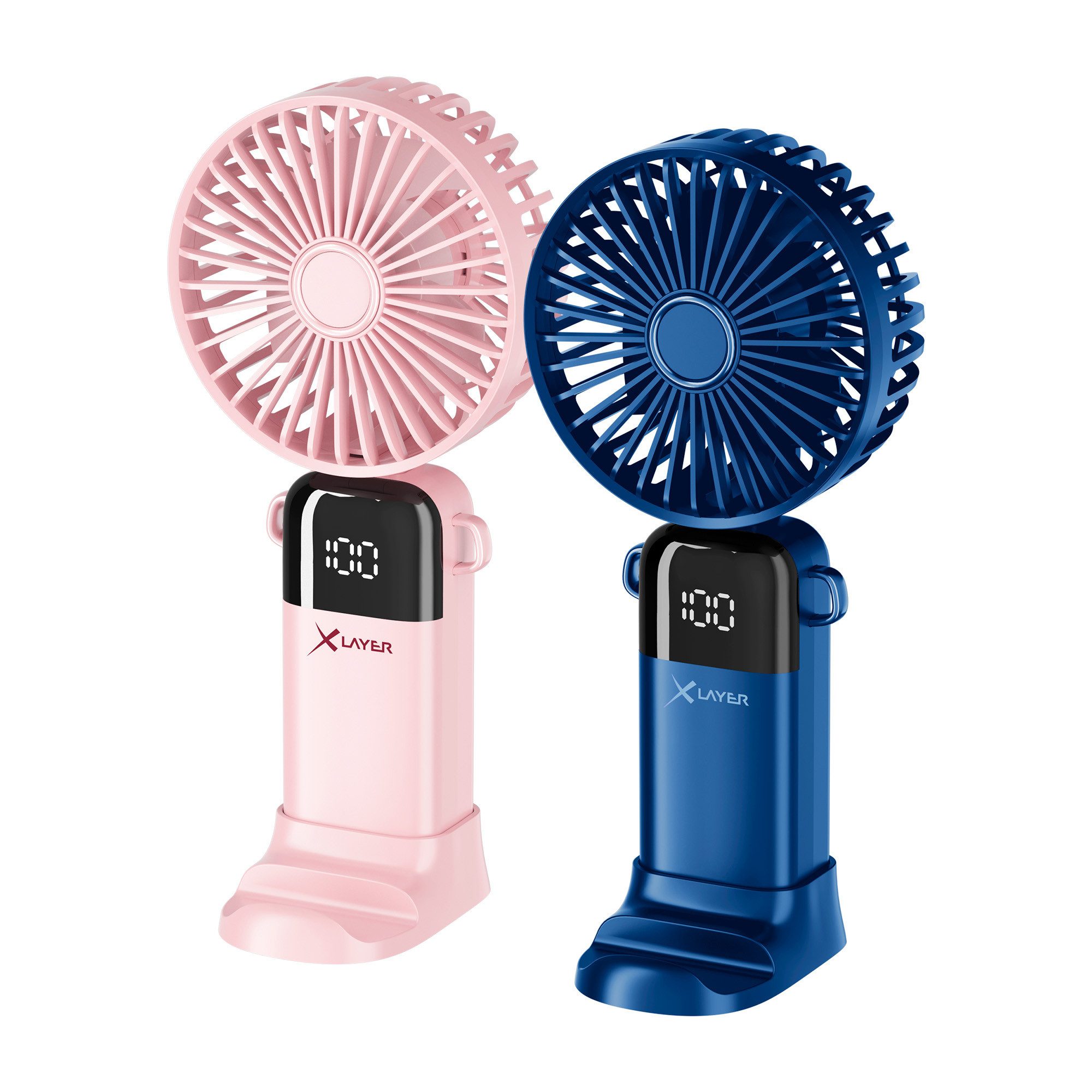 Handventilator 2er Set klappbar/wiederaufladbar mit Smartphonehalterung