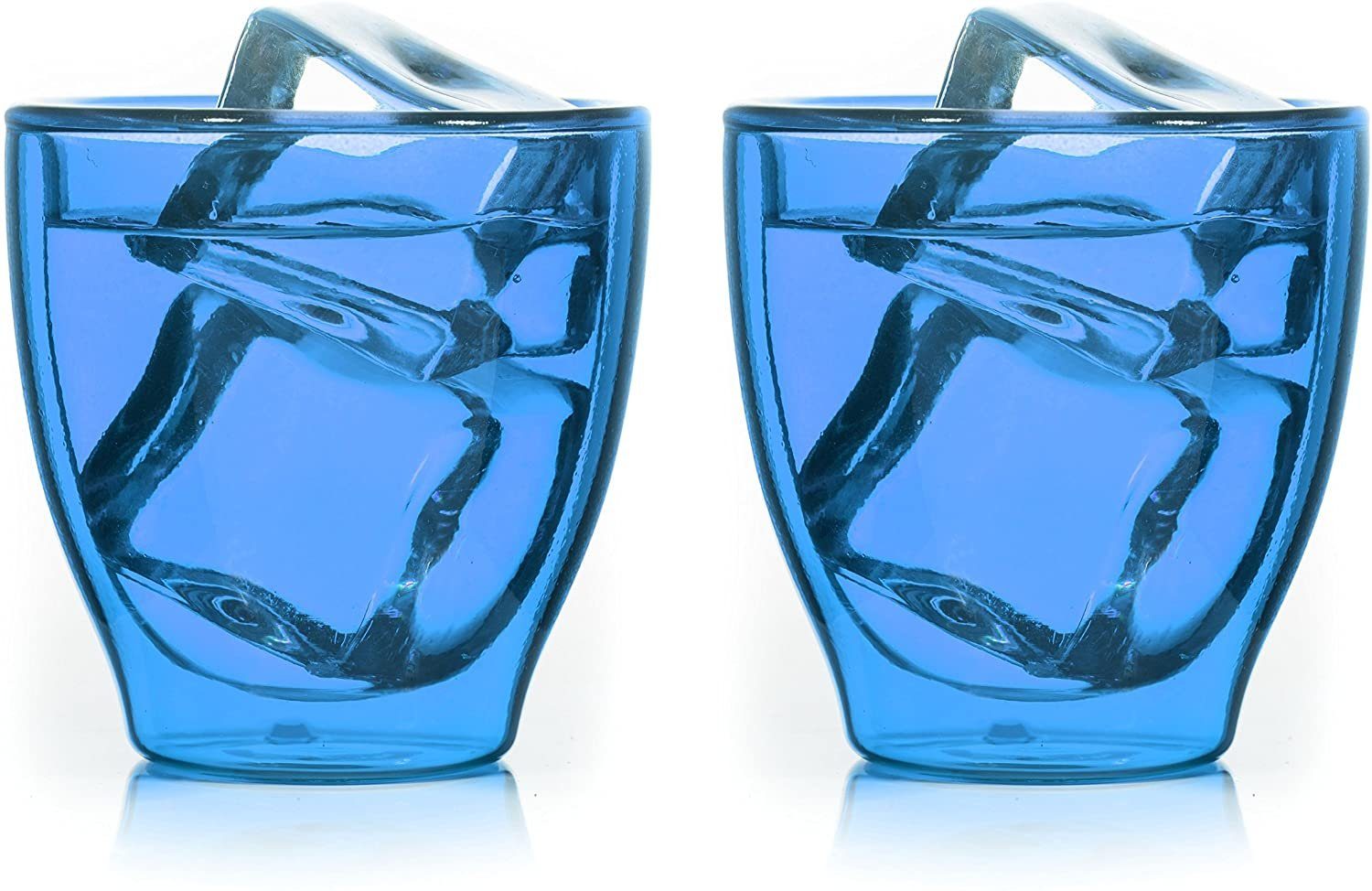 Gläser-Set 2 x Espresso / Schnapsglas Glas Thermoglas Doppelwandig 80ml Blau