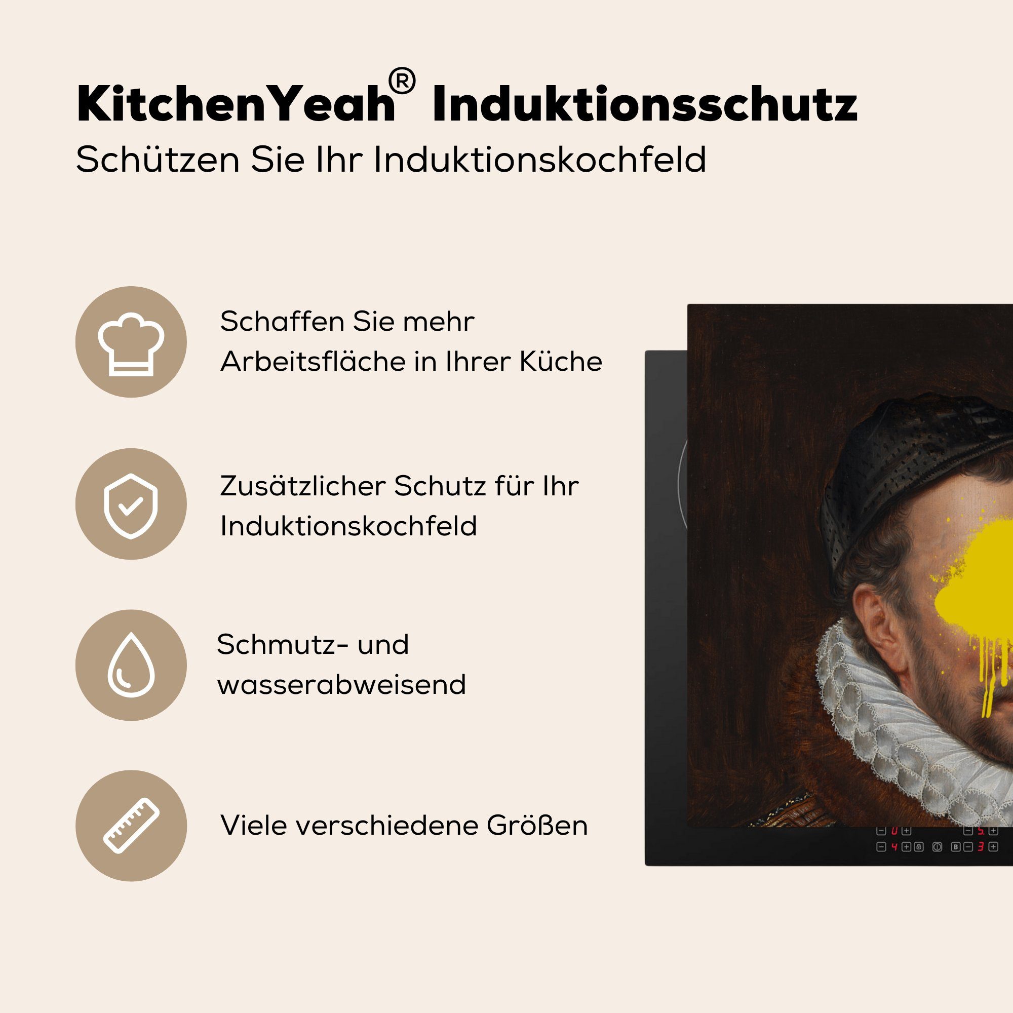 von Gemälde, Wilhelm Herdblende-/Abdeckplatte Kunst für küche Ceranfeldabdeckung, MuchoWow Arbeitsplatte Oranien - (1 Vinyl, 78x78 - tlg), cm,