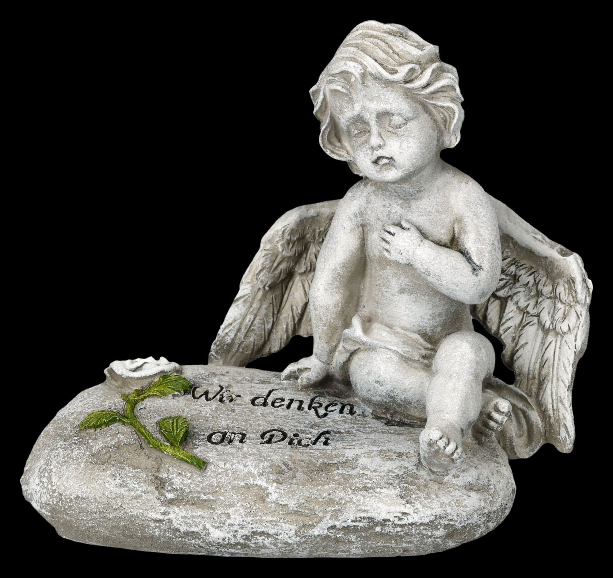 Figuren Shop GmbH Dekofigur Engel Figur – Trauer Deko Statue Wir denken an Dich Grabengel 14,5 cm
