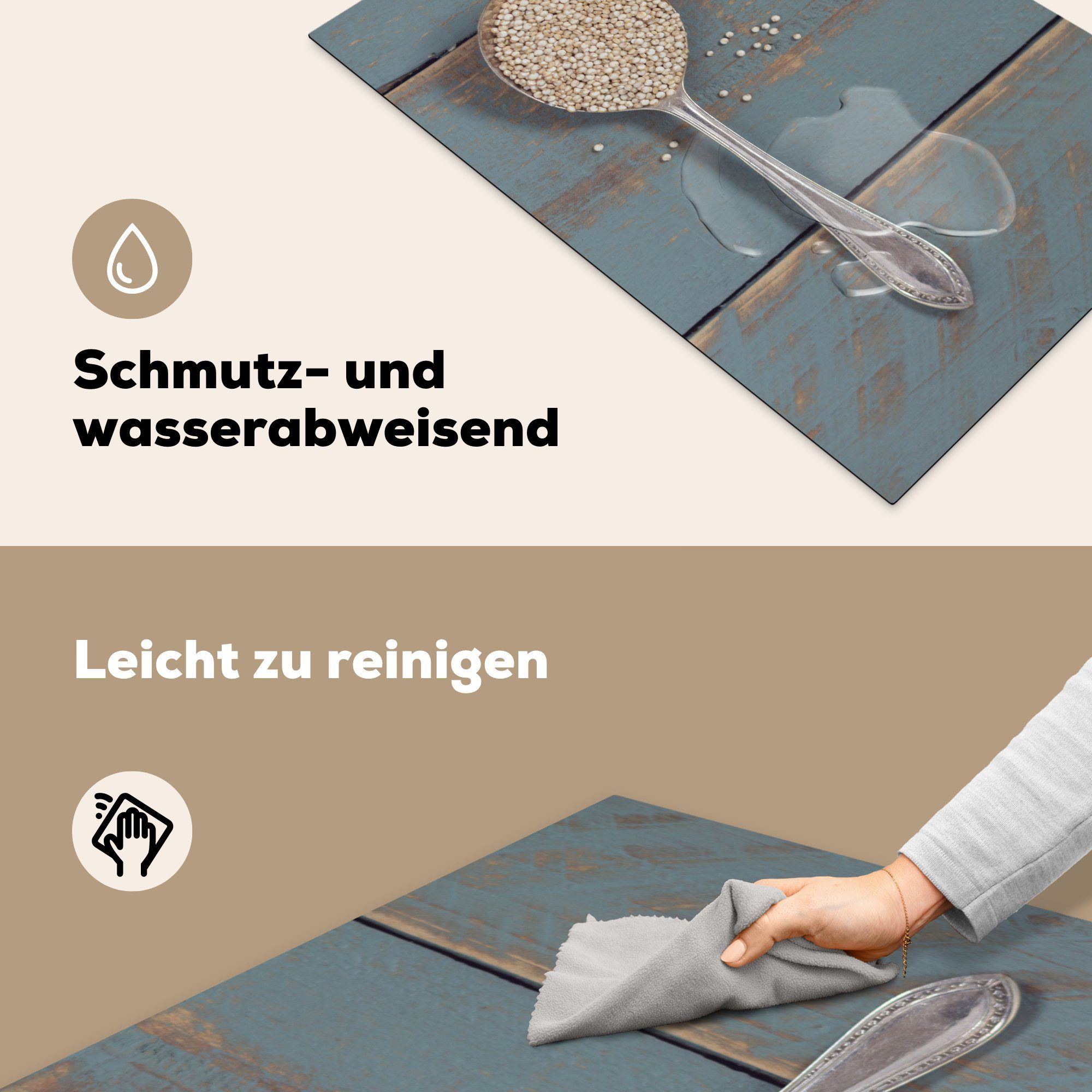 tlg), die Schutz küche, mit alter Vinyl, auf Quinoa (1 Holztisch, 81x52 Ceranfeldabdeckung cm, Löffel Herdblende-/Abdeckplatte Induktionskochfeld einem für MuchoWow Ein