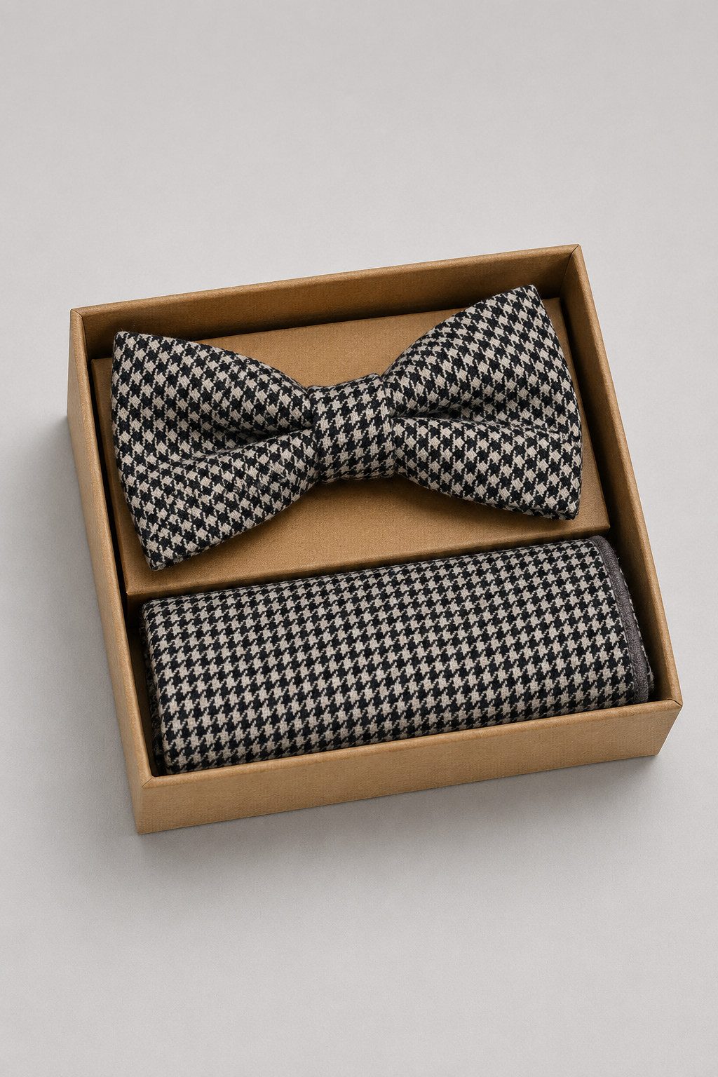 Prince Bowtie Fliege - Set Fliege Einstecktuch - Hahnentrittfliege Herren Fliege