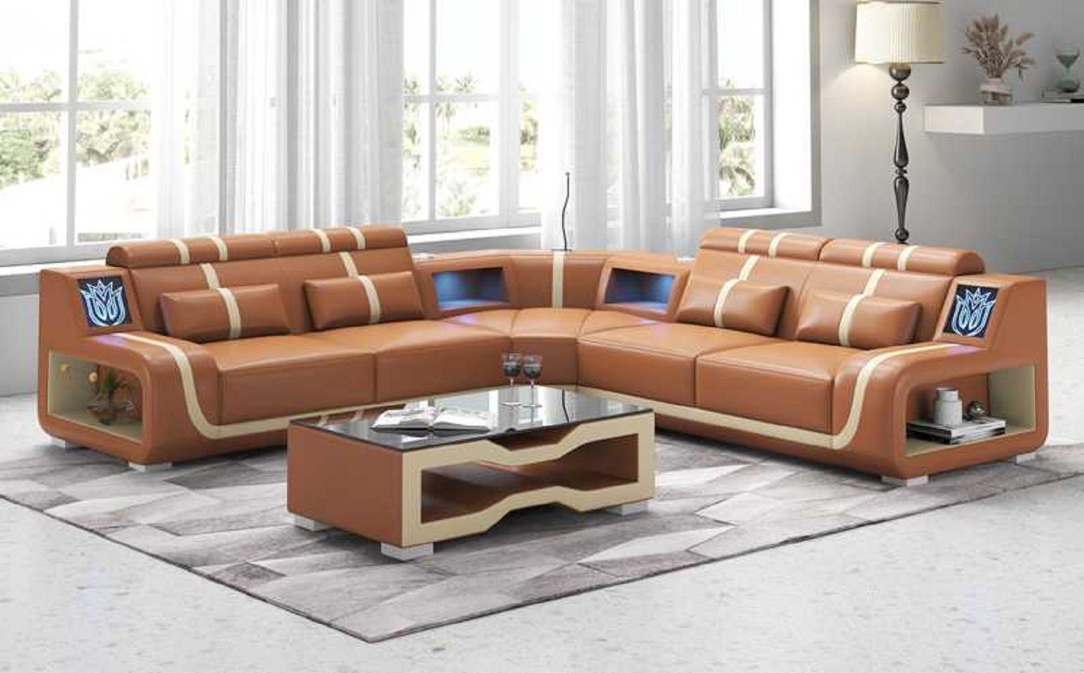 JVmoebel Ecksofa Luxus Couch Ecksofa L Form Modern Kunstleder couchen Sofa Sofas, 3 Teile, Made in Europe Braun